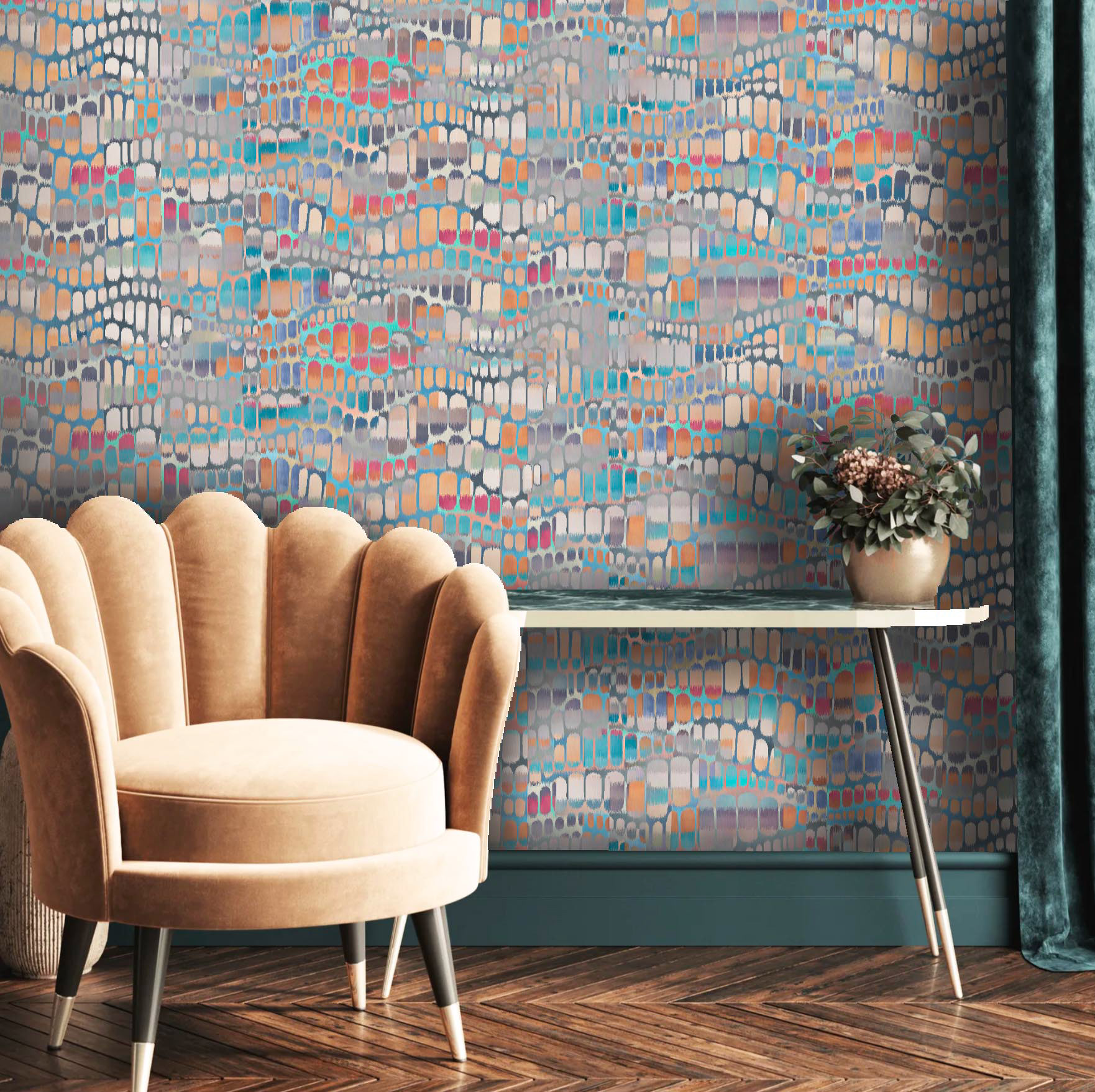 Vibrant Horizontal Squiggles, Jewel Tones, Digital print