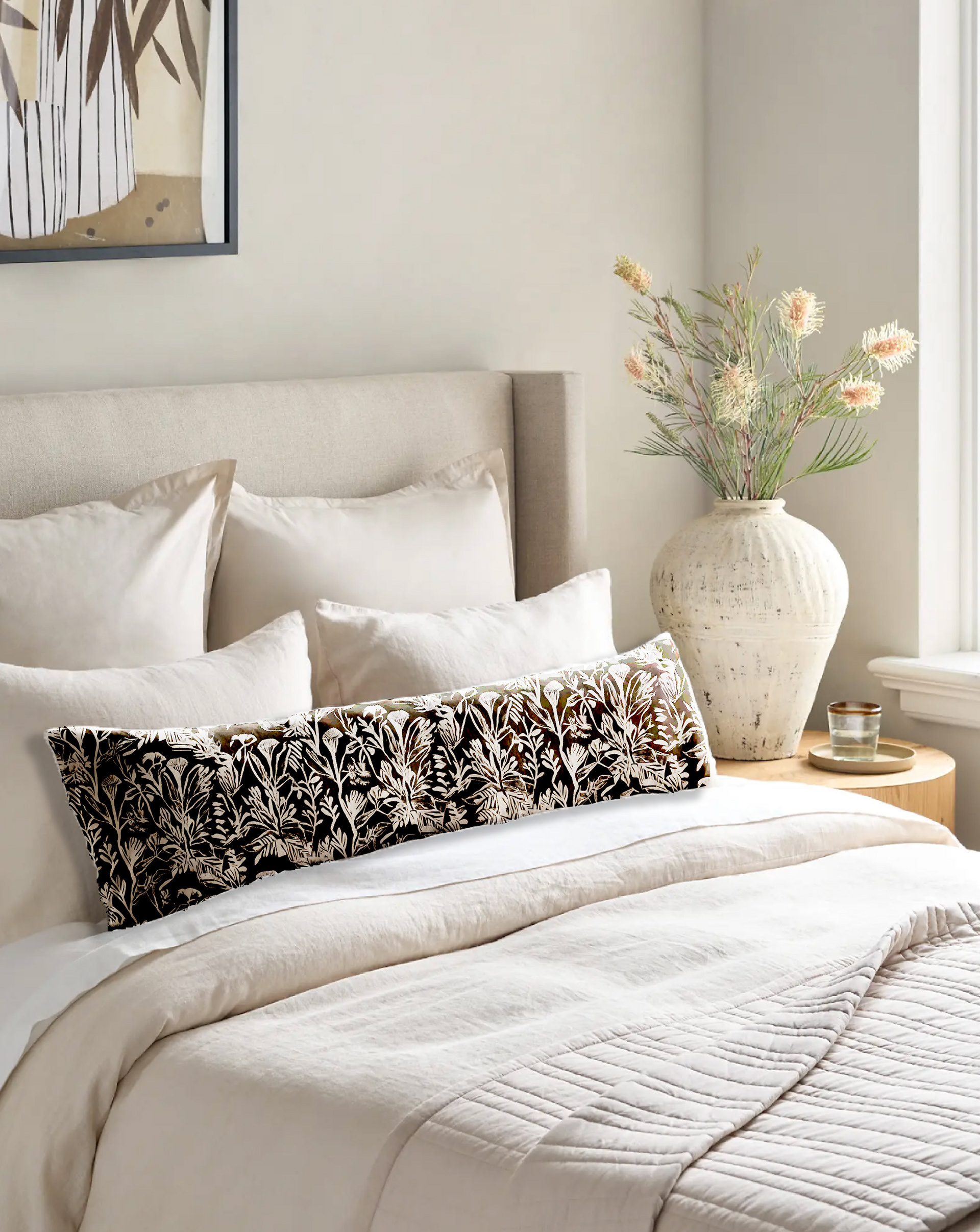 Velvet Block printed floral lumbar pillow