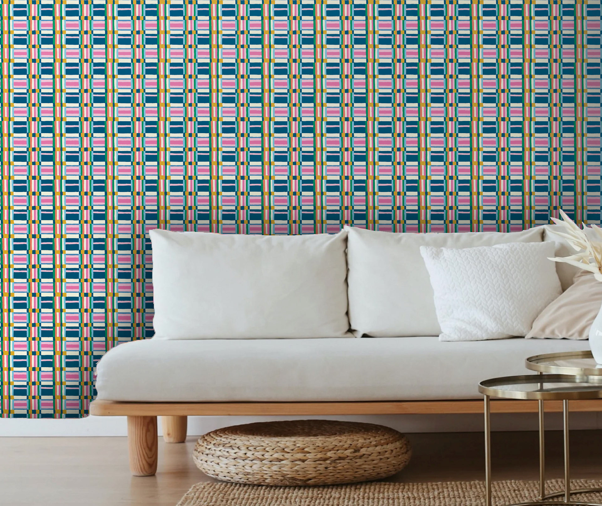 Hand painted Striped Check Print, Wallpaper