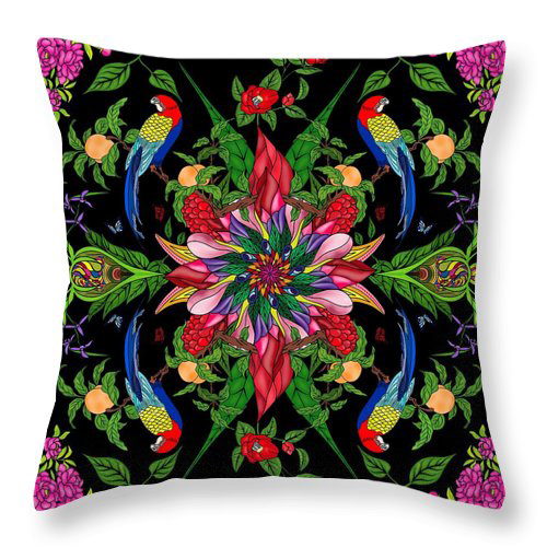 Parrots in the Night Garden throw pillow by Mark Taylor