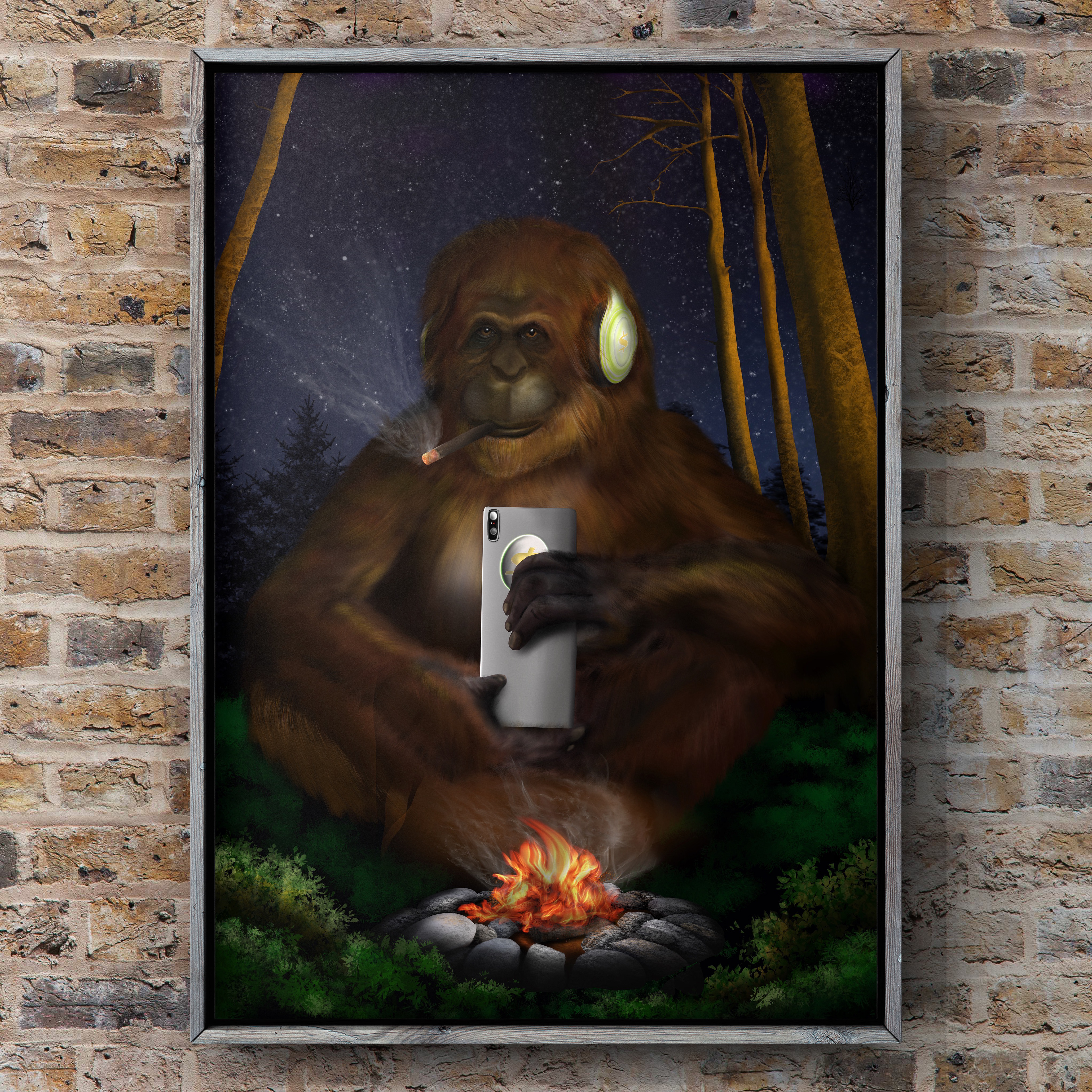 bigfoot art sasquatch by a campfire
