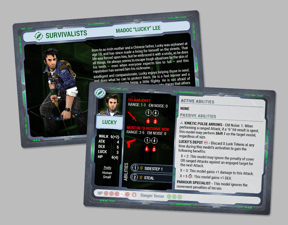 Survivalists Faction Character Cards Graphic and Layout Design