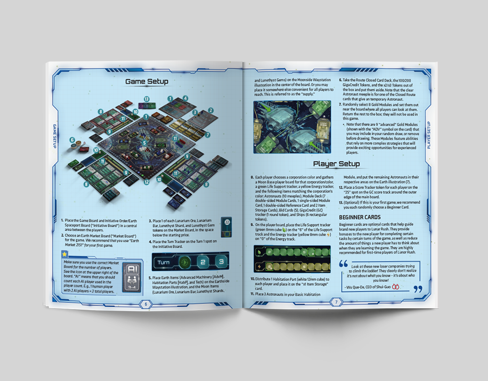 Lunar Rush Rule Book Graphic and Layout Design