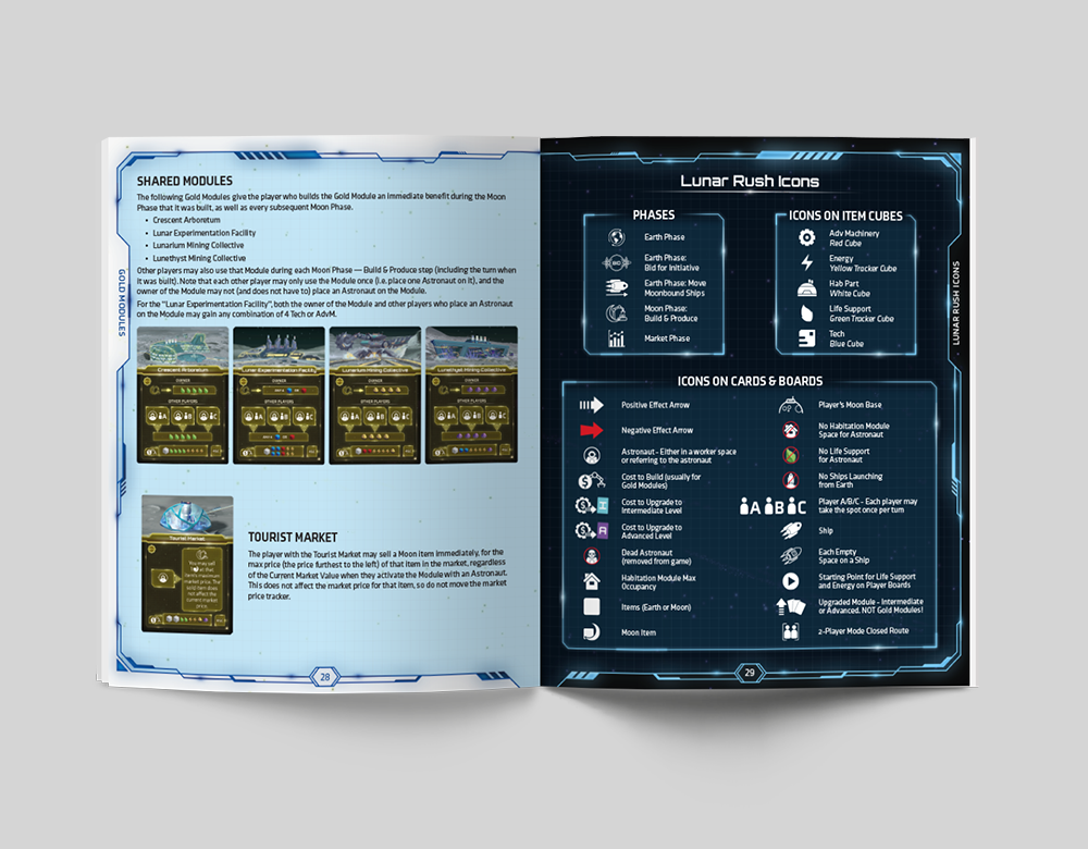 Lunar Rush Rule Book Graphic and Layout Design