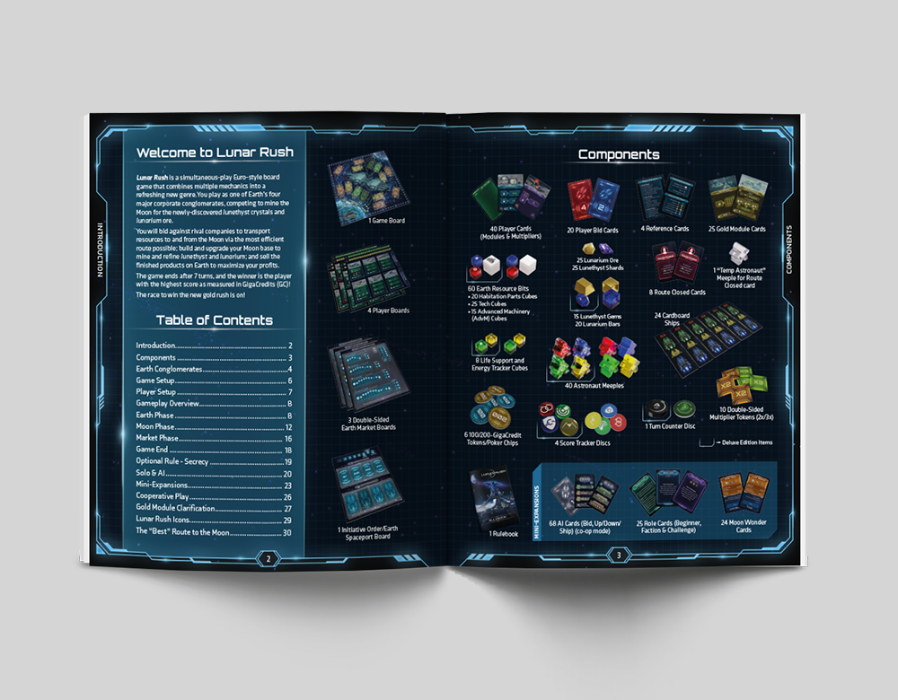 Lunar Rush Rule Book Graphic and Layout Design