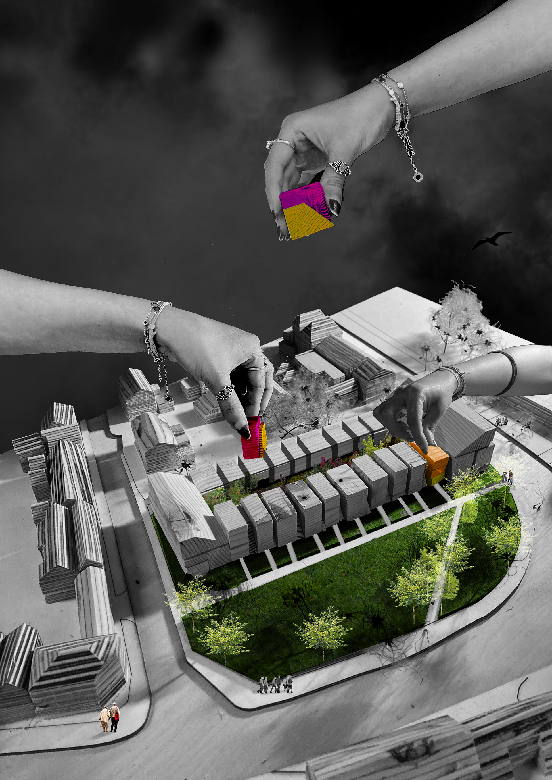 2023- Site Model with massing / Manifesto Collage