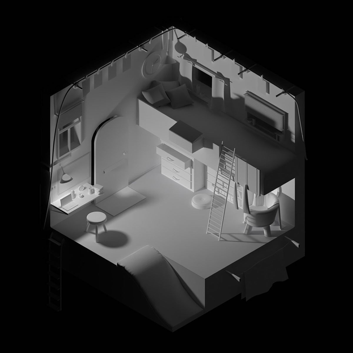 A room for one, modelled in rhino