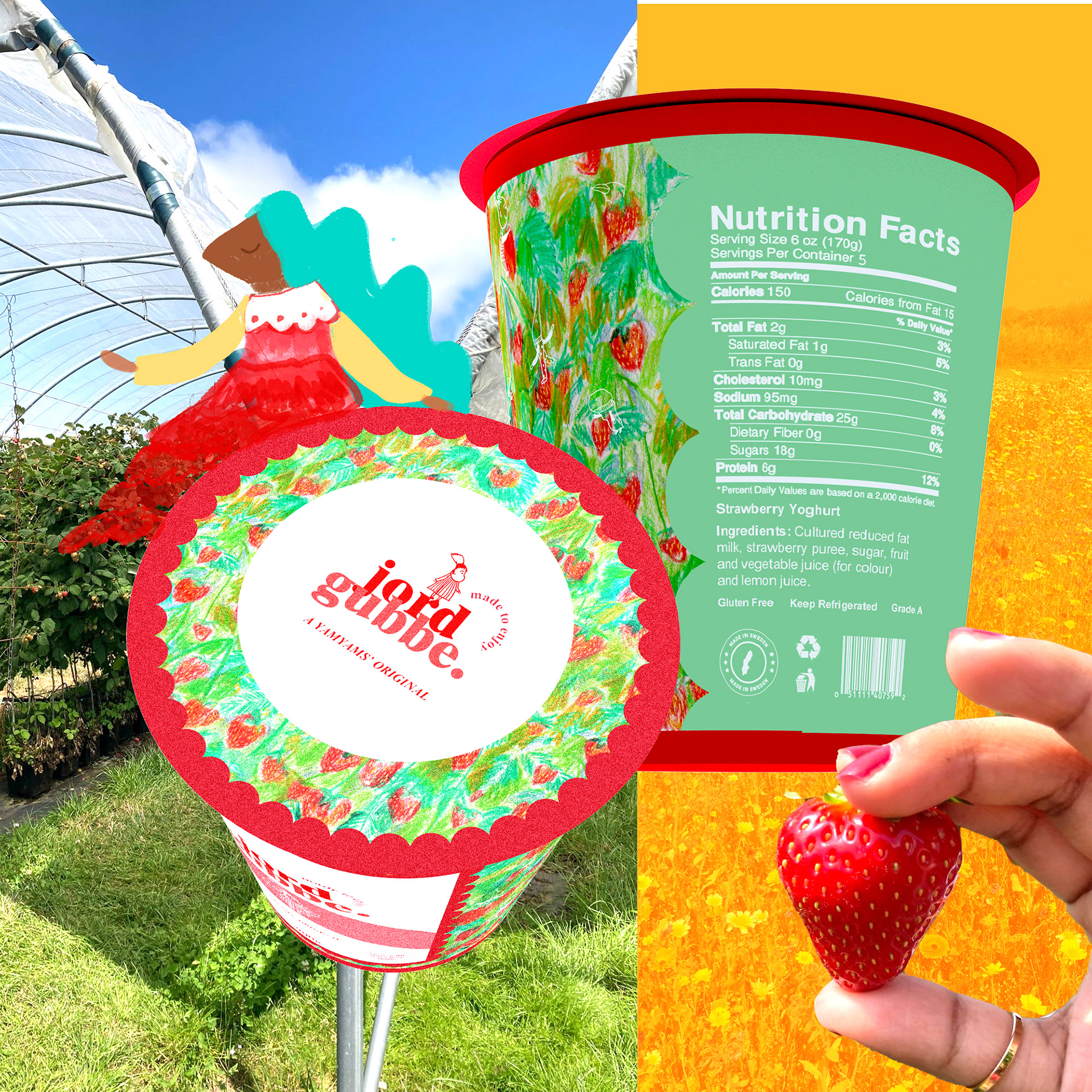 Jordgubbe - Packaging design for Strawberry yoghurt