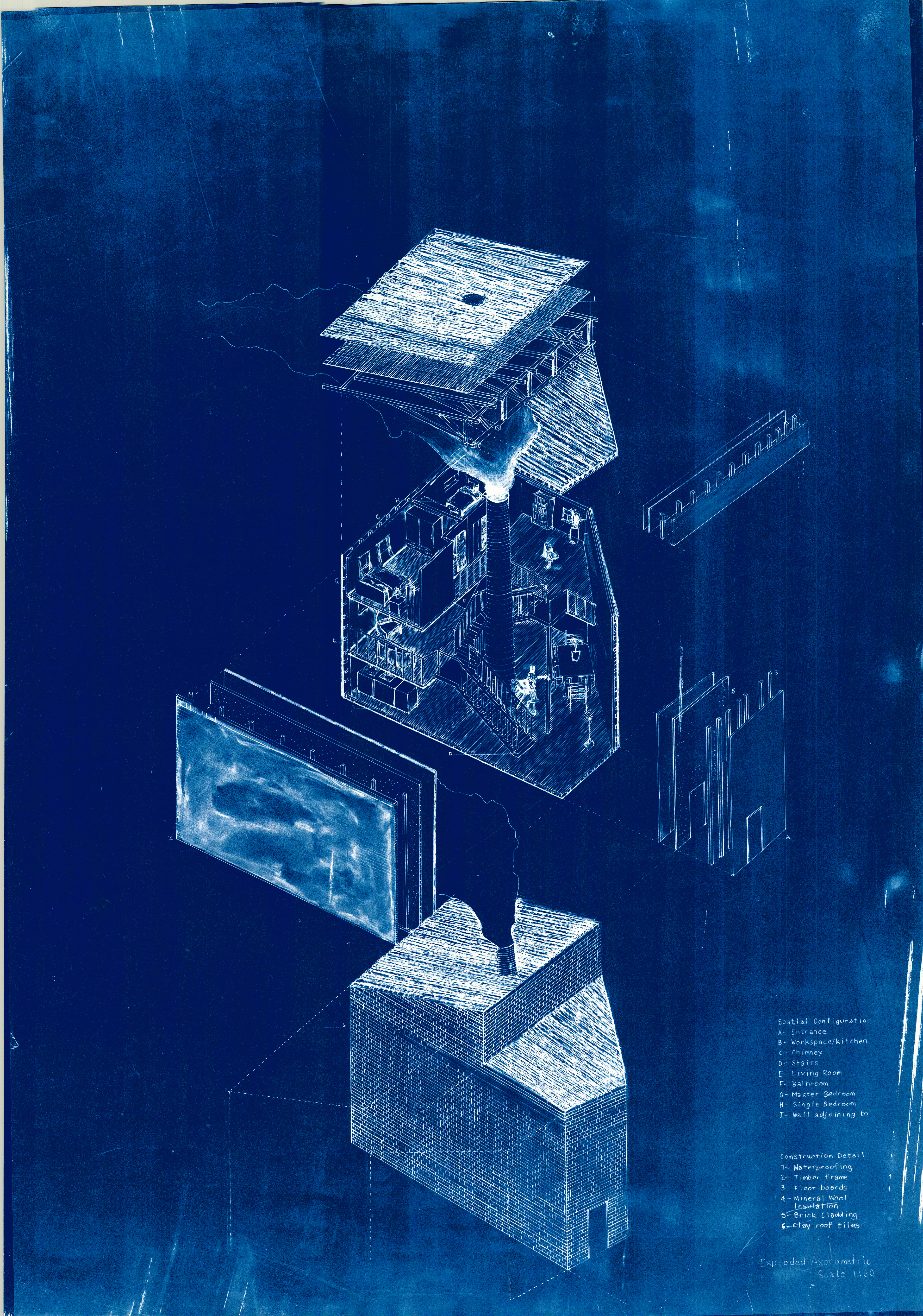 BA 3rd Year - Exploded Axonometric, Housing unit