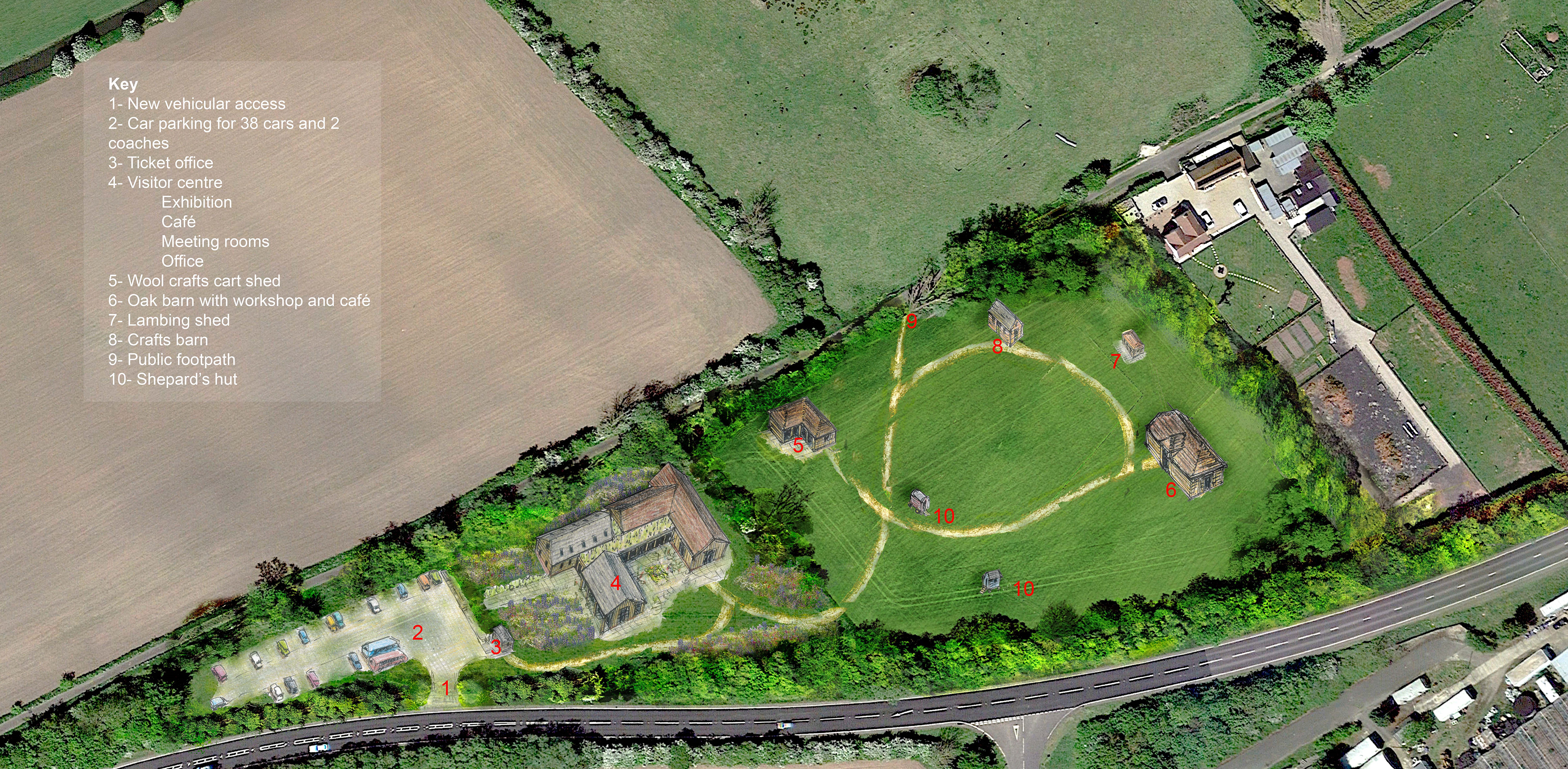 Collage Hybrid Map showing the bird's eye view using handsketched from Mark Hall and Adobe Photoshop.