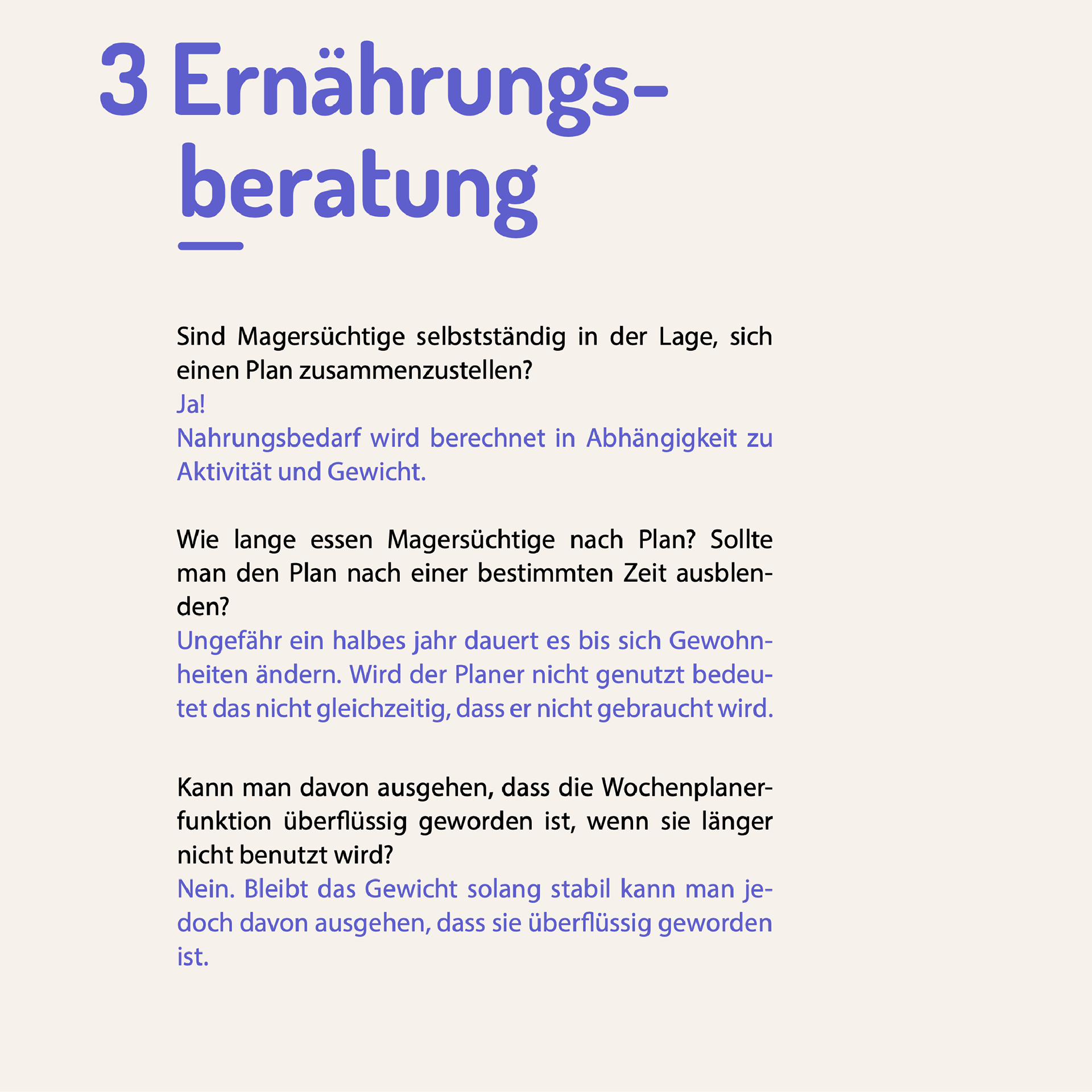 Fragebogen für Ernährungsberater (Ausschnitt)