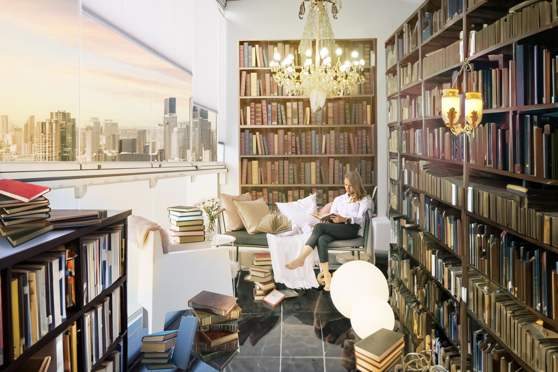 More room for life: Books. Retouched image with additional content.