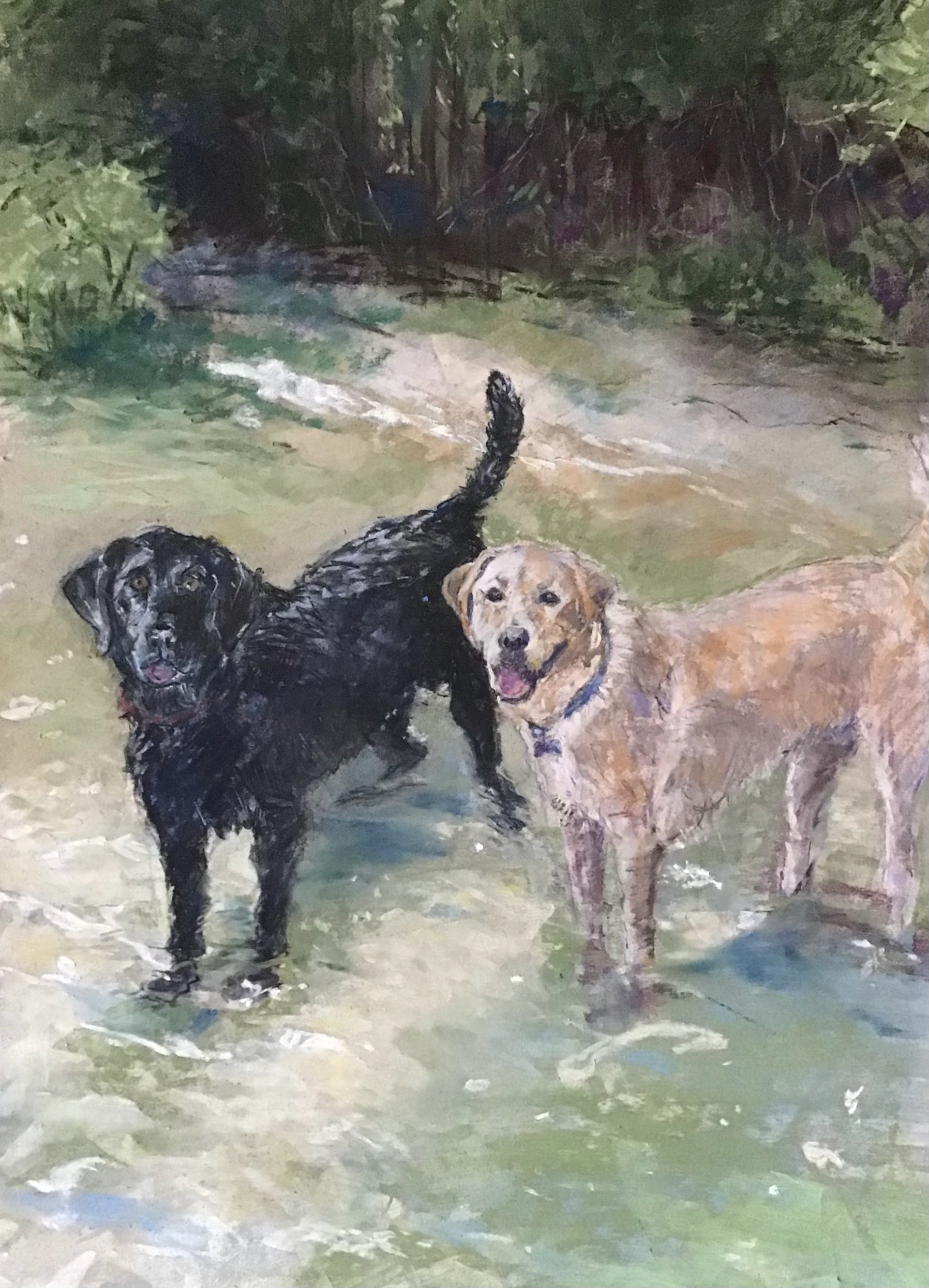 Two buddies getting wet