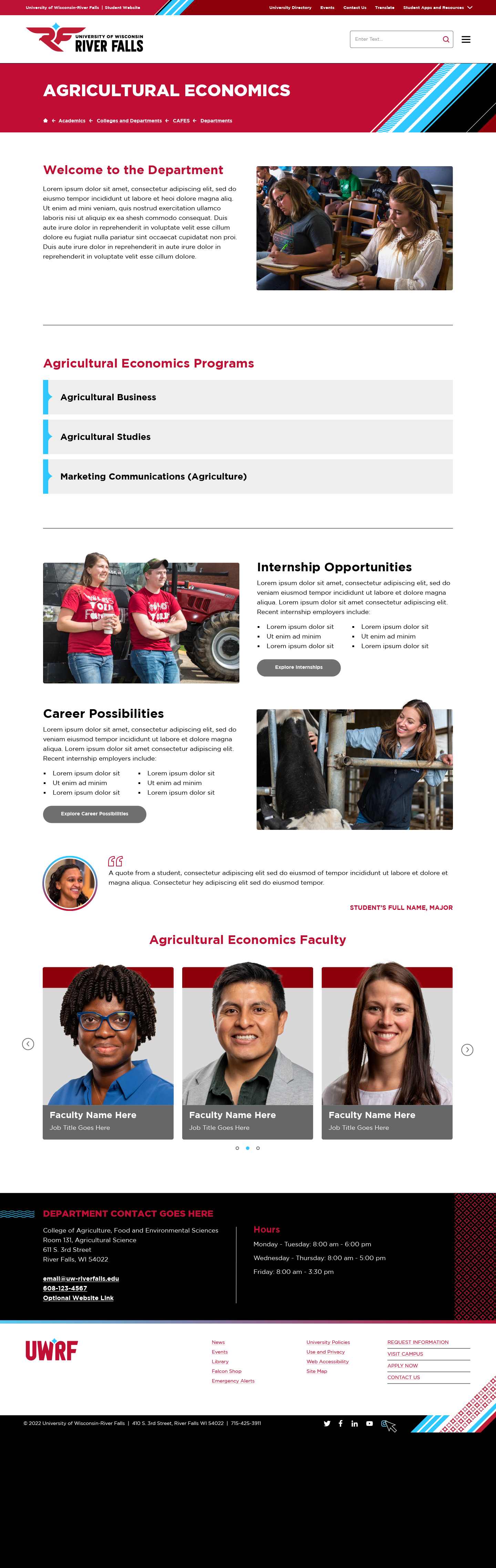 Current Students Website / Departments Page
