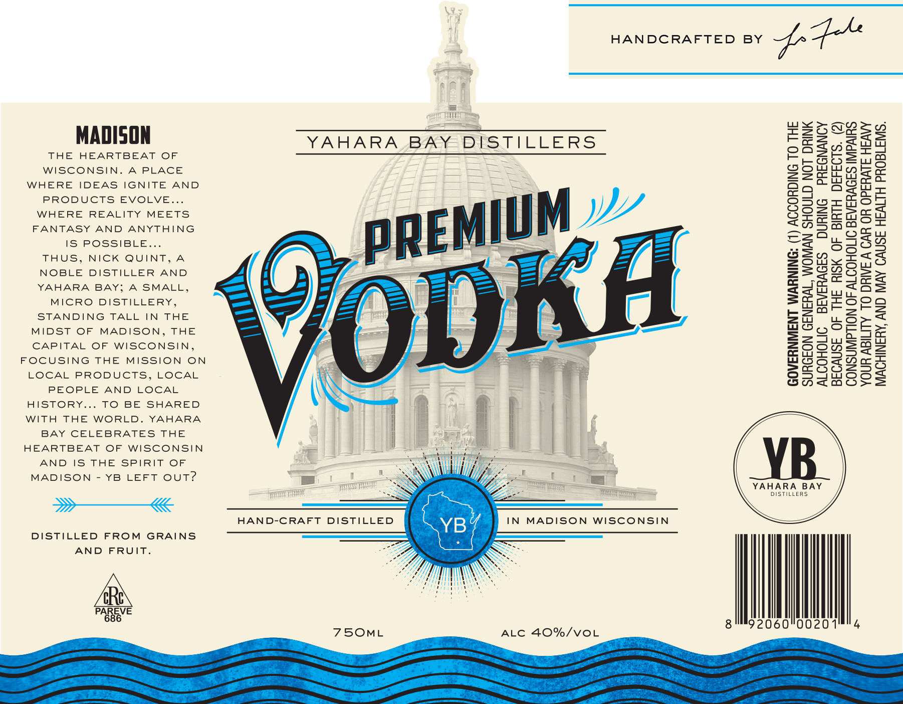 yahara bay vodka label and neckband