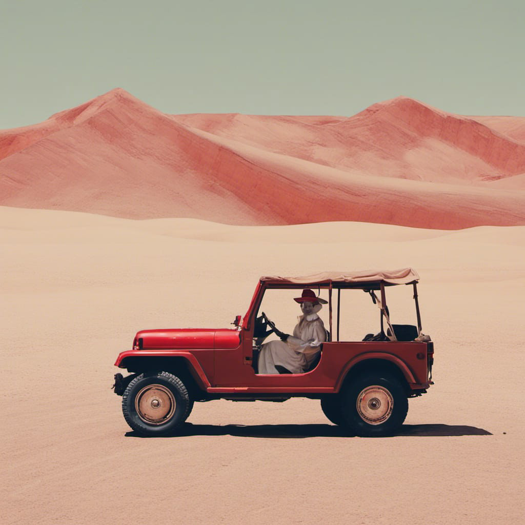 "Jeep in the desert driven by a clown, in the style of Mark Rothko." | Night Cafe