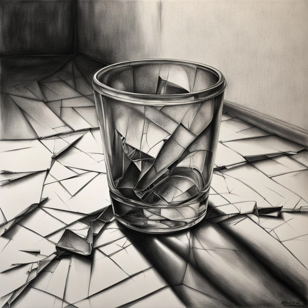 "A broken glass on the floor. hyperdetailed charcoal drawing" | Night Cafe