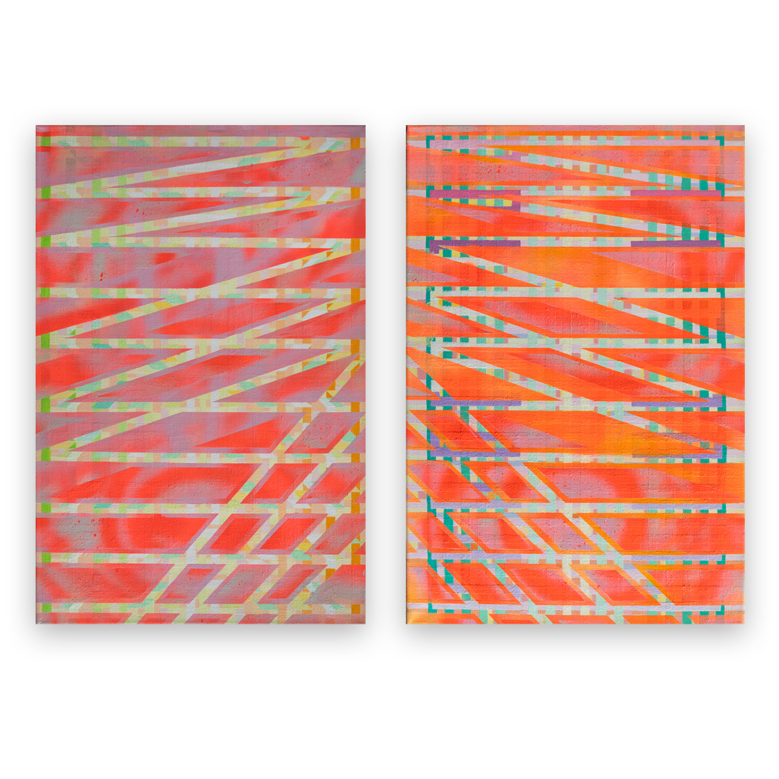 Melt Diptych, 2021, Acrylic and spray paint on canvas, 39.5 x 59.5 cm each, POA  ​