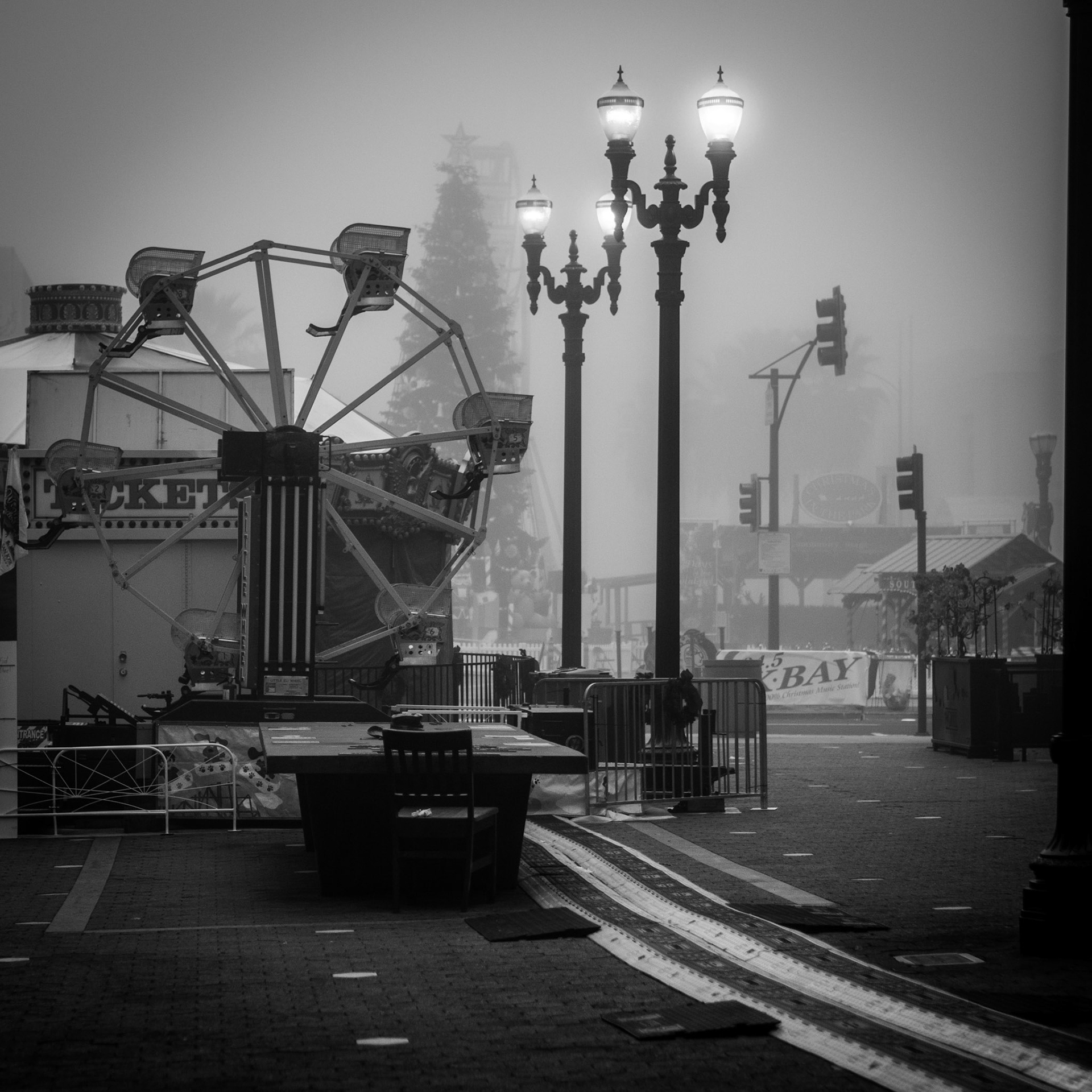 San Jose's “Christmas in the Park” looks a lot more creepy when it's foggy in the morning a nobody's around.