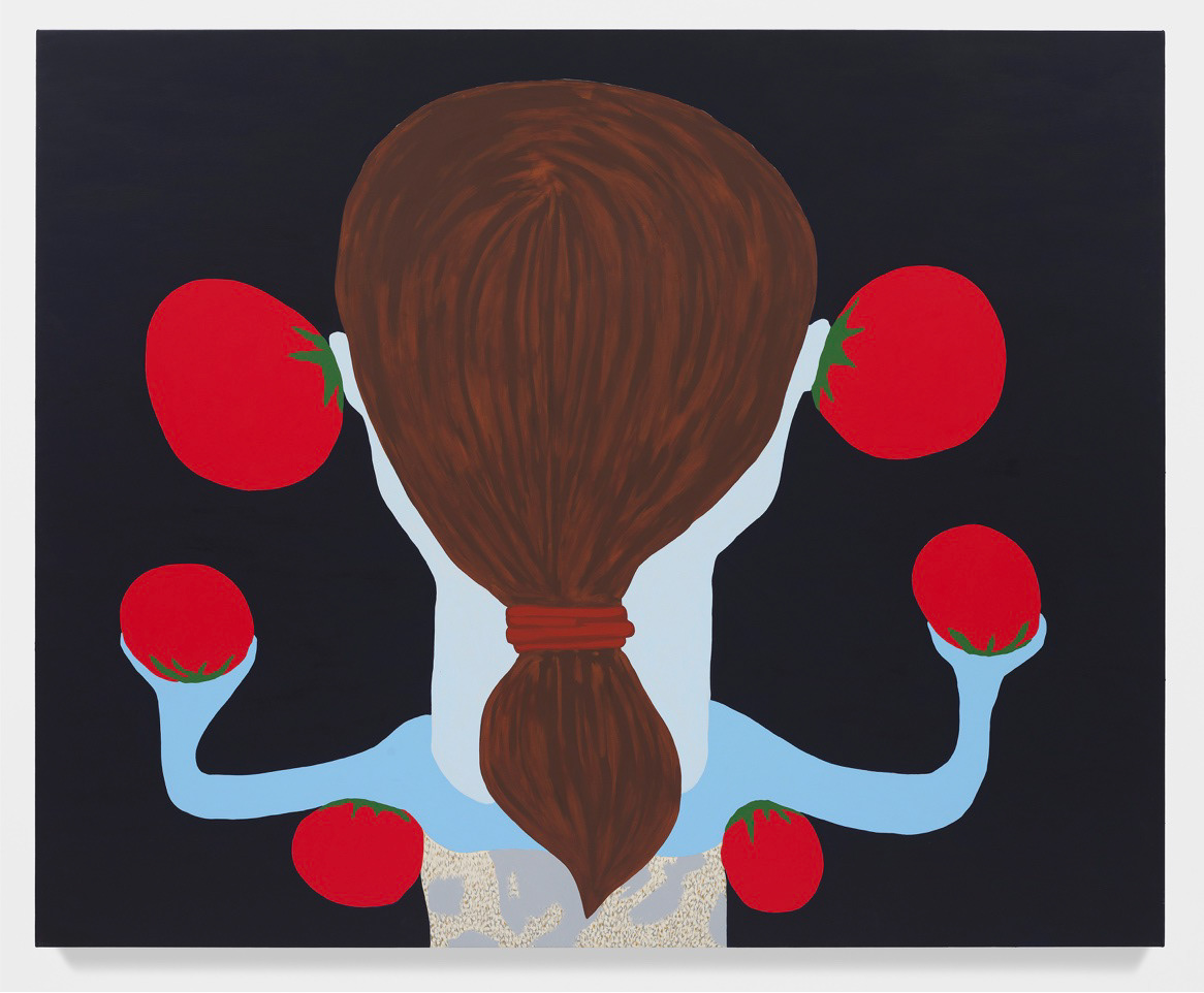 Painting called TOMATOES & NIGHT SKY, made with acrylic on canvas by Mia Enell. 