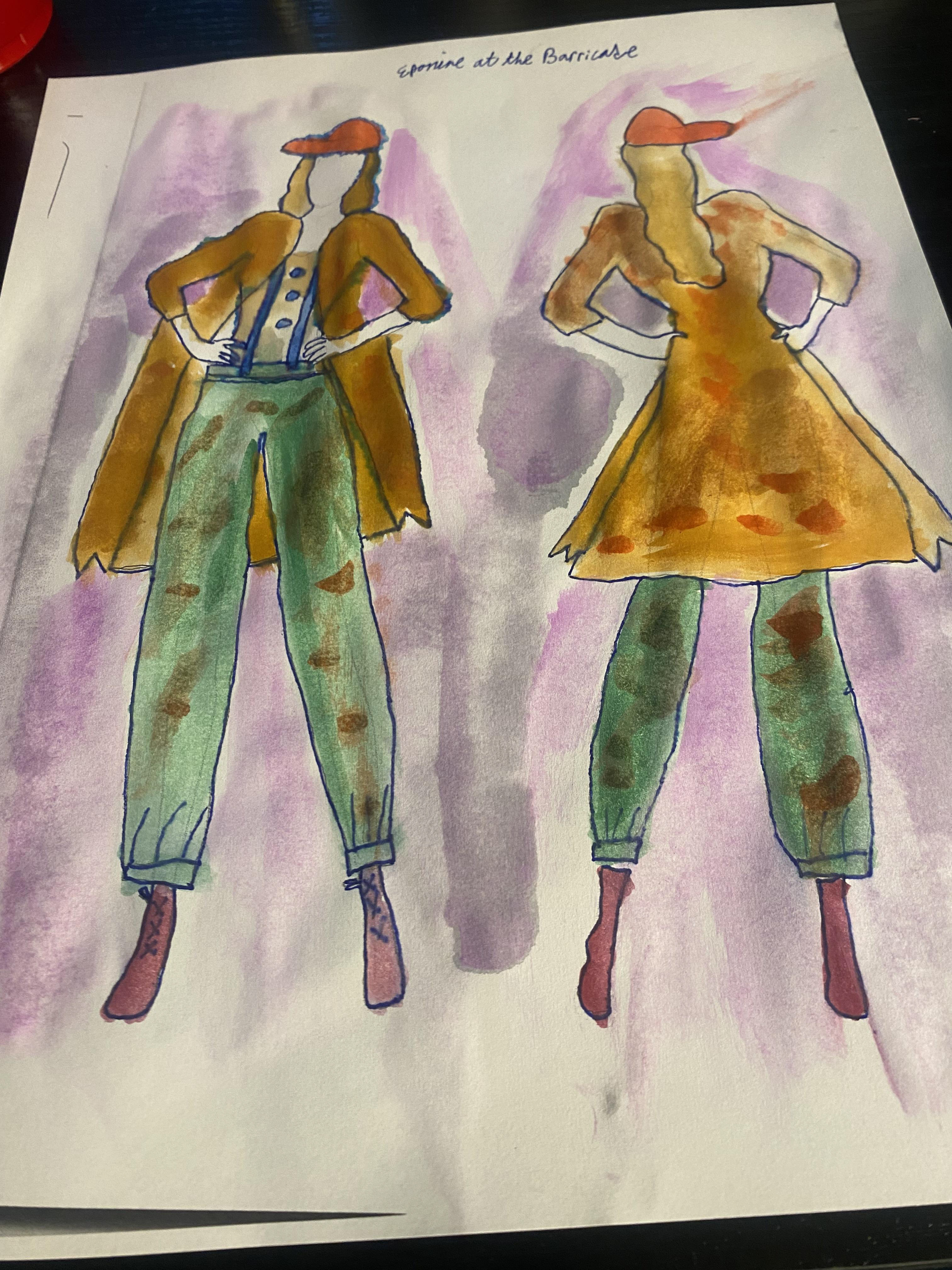 Eponine at the Barricade First Draft (Pen, Watercolor)