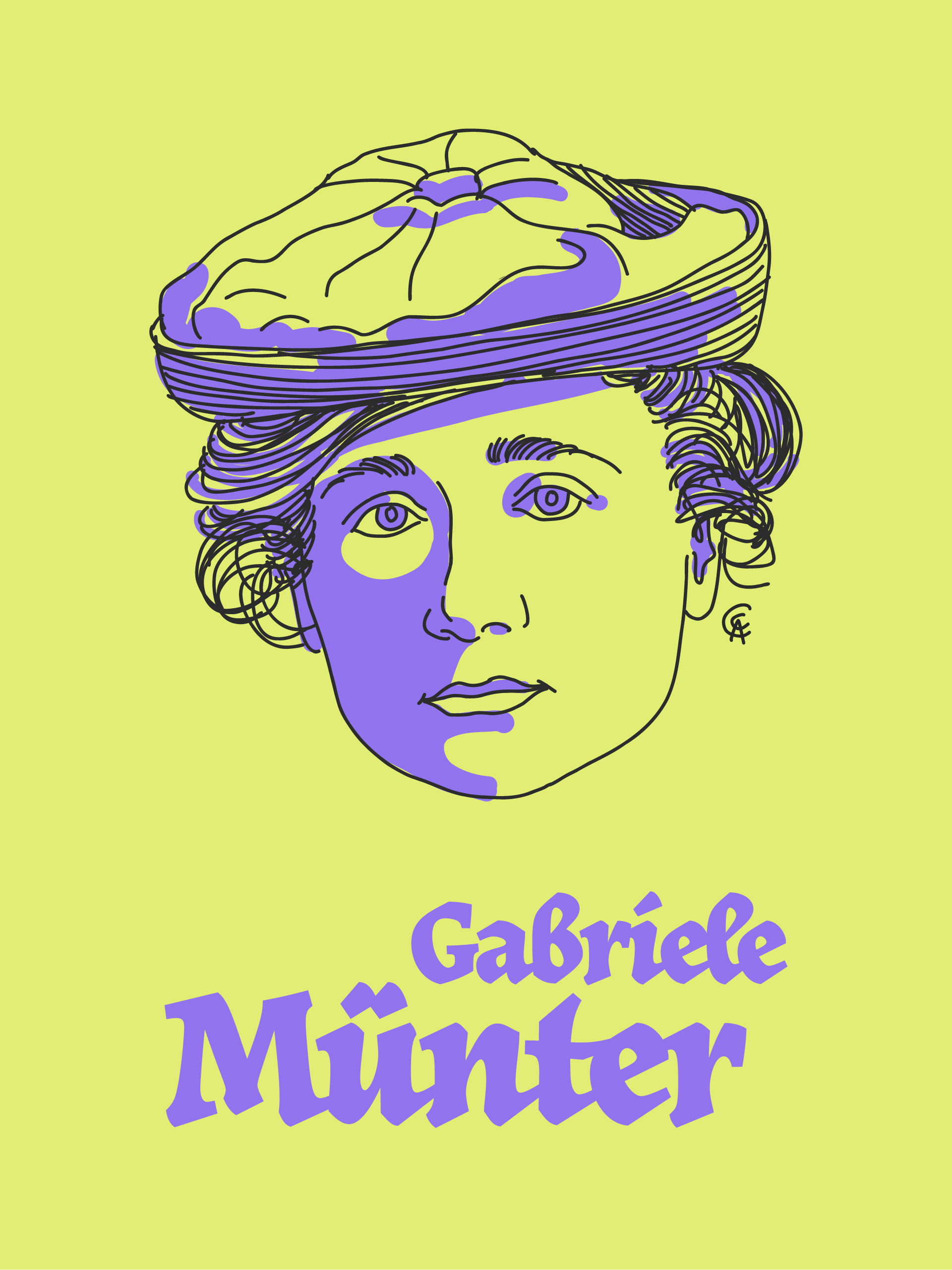 Gabriele Münter (1877–1962), figure majeure — et trop souvent effacée — de l’art moderne allemand. Peintre, dessinatrice et photographe, elle fut longtemps reléguée au second plan derrière Vassily Kandinsky,  son compagnon de 1903 à 1914. Pourtant, elle cofonde avec lui le groupe expressionniste du Blaue Reiter (Le Cavalier Bleu), aux côtés de Franz Marc et Paul Klee. Elle débuta par la photographie, lors d’un voyage aux États-Unis, avant de se tourner vers la peinture. Elle expose dès 1907 à Paris, au Salon des Indépendants, et développe ensuite un style audacieux, aux couleurs vives et formes simplifiées — comme dans Maisons à Murnau (1909), l'une de ses œuvres emblématiques. Elle ne cessera d'explorer, de chercher, d'évoluer. Pendant la Seconde Guerre mondiale, elle cacha dans sa cave les œuvres de l’avant-garde : les siennes, celles de Kandinsky, Klee, Jawlensky… Après la guerre, elle en fit don à un musée. Ce n’est qu’à la fin de sa vie que son œuvre reçut enfin la reconnaissance qu’elle méritait.