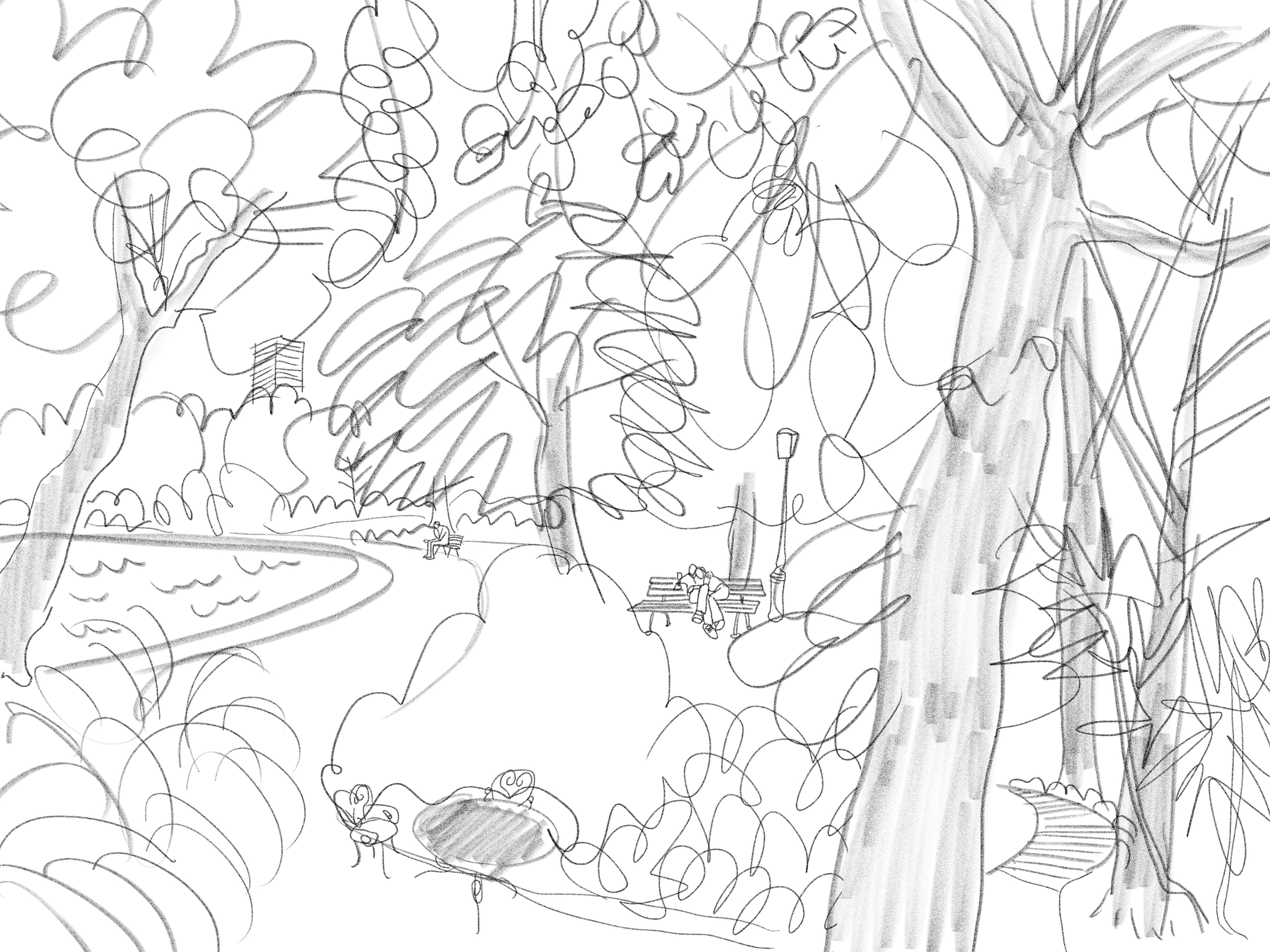 Croquis préparatoire du concept Jardin rêvé — illustration sur mesure