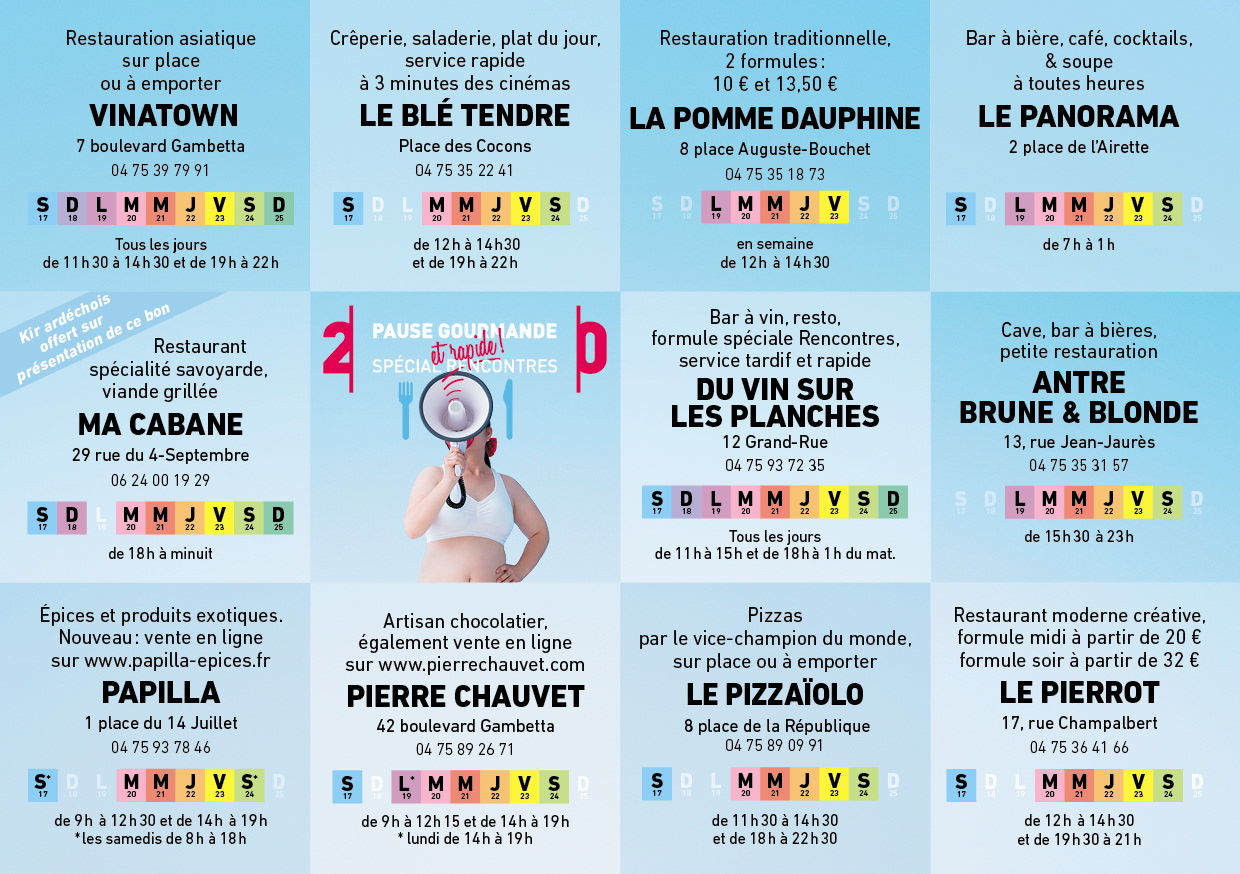 Verso de la grille programme (partenaires gourmands)