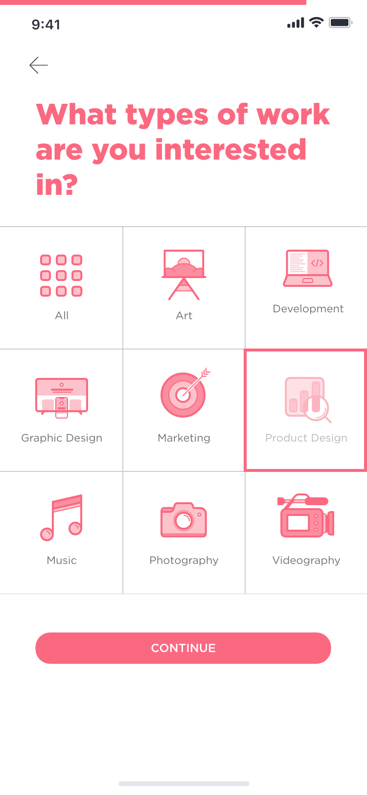 Onboarding - Choosing the types of work