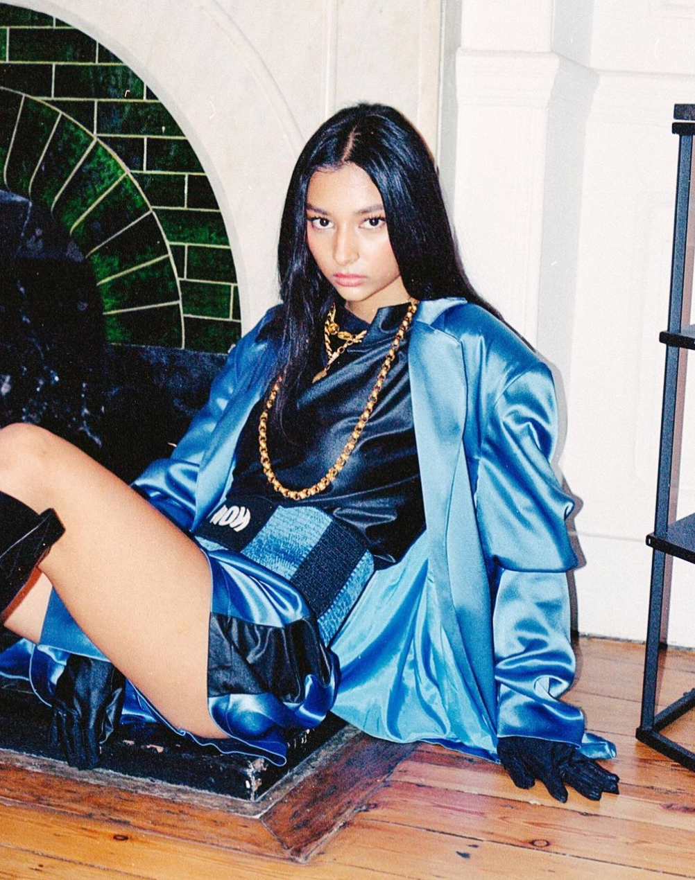 MODEL ZAINA SARAH WEARING NON COLLECTIVE'S BLAZER AND SHORTS