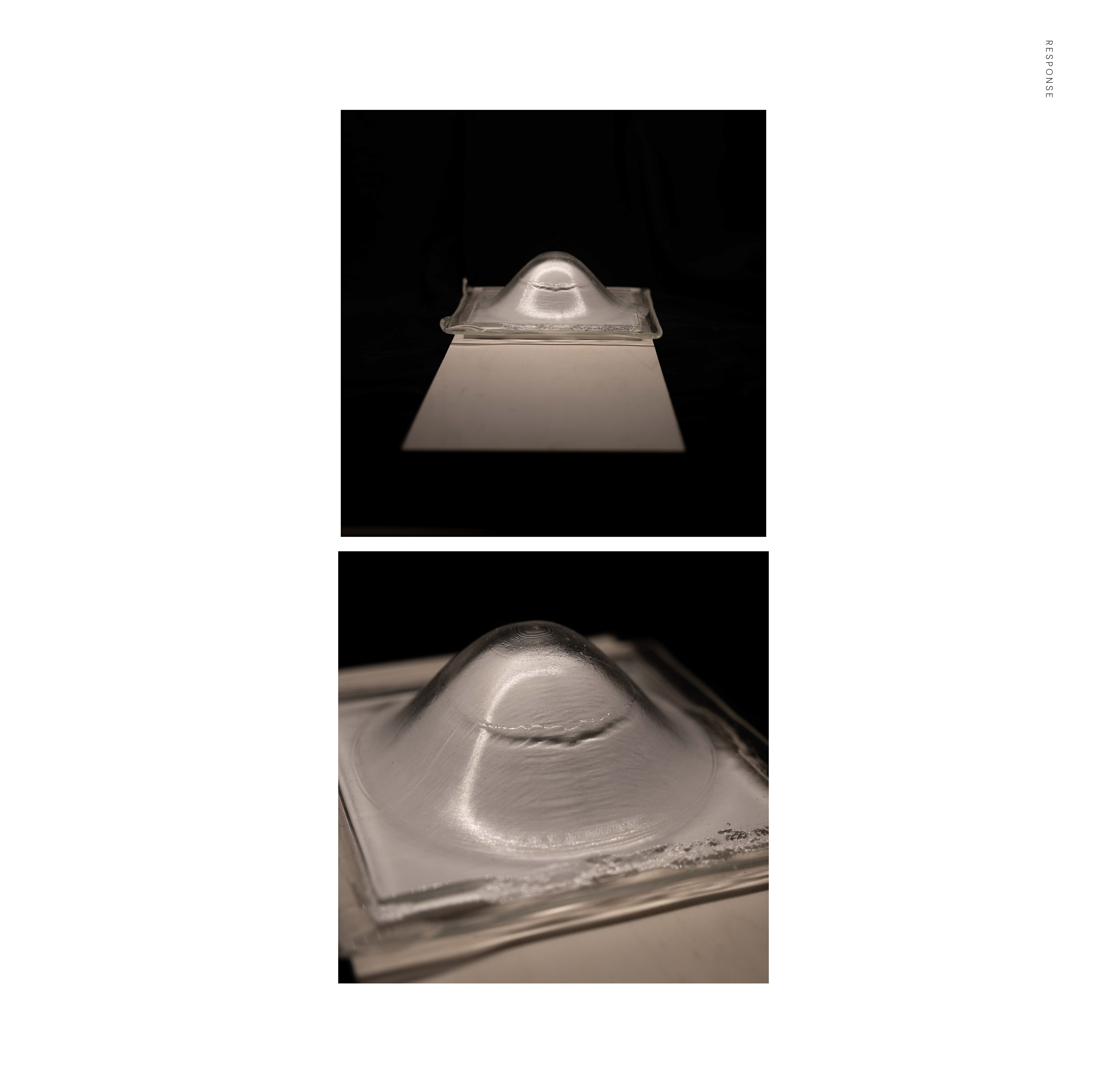 Slumped glass form fitting.
