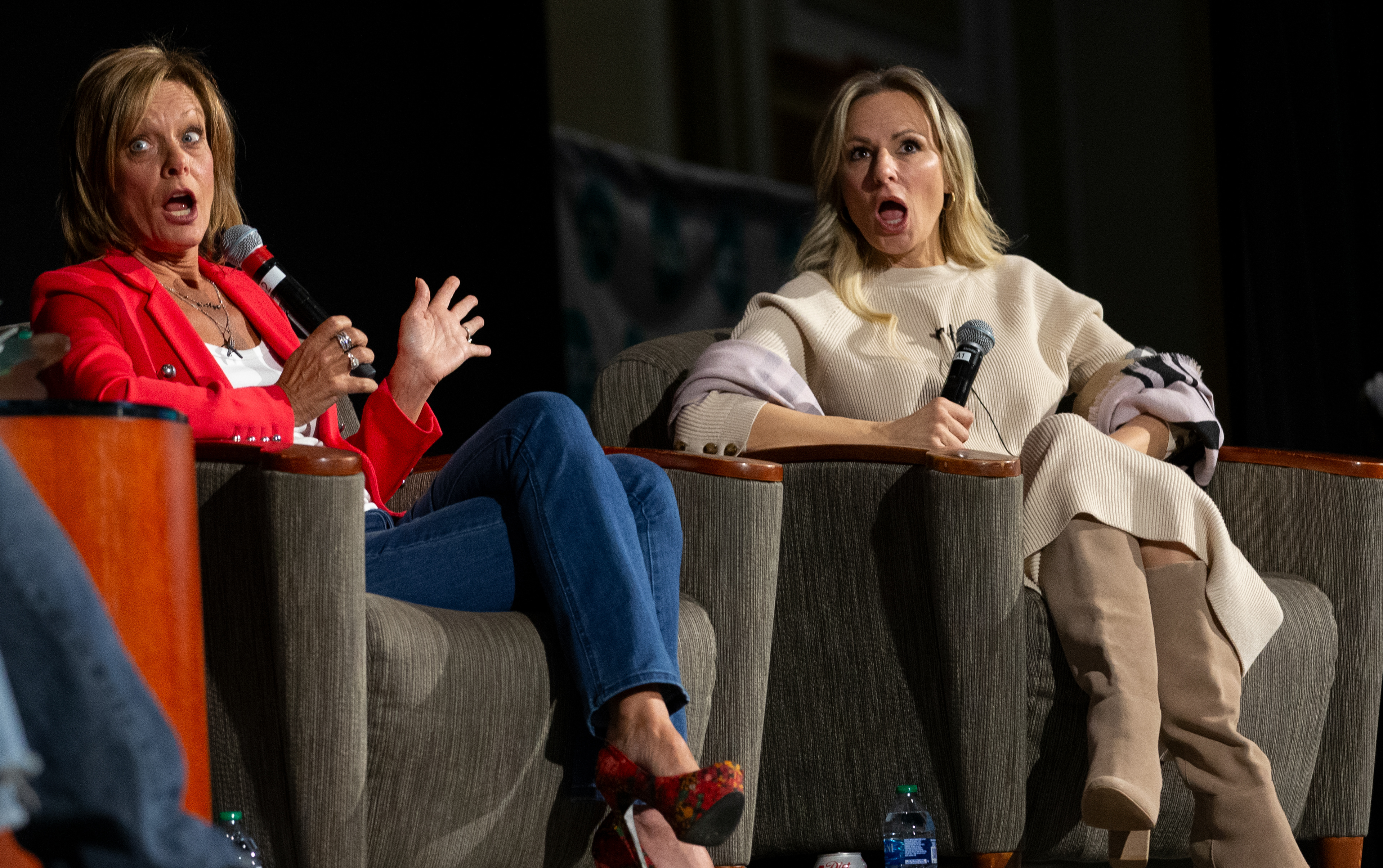 Kelly Hyland (left) and Christi Lukasiak (right), known for being on the reality show "Dance Moms", visit Ohio University for a Q & A hosted by University Program Council during Mom's Weekend in Baker Center Ballroom, April 6, 2024, in Athens.