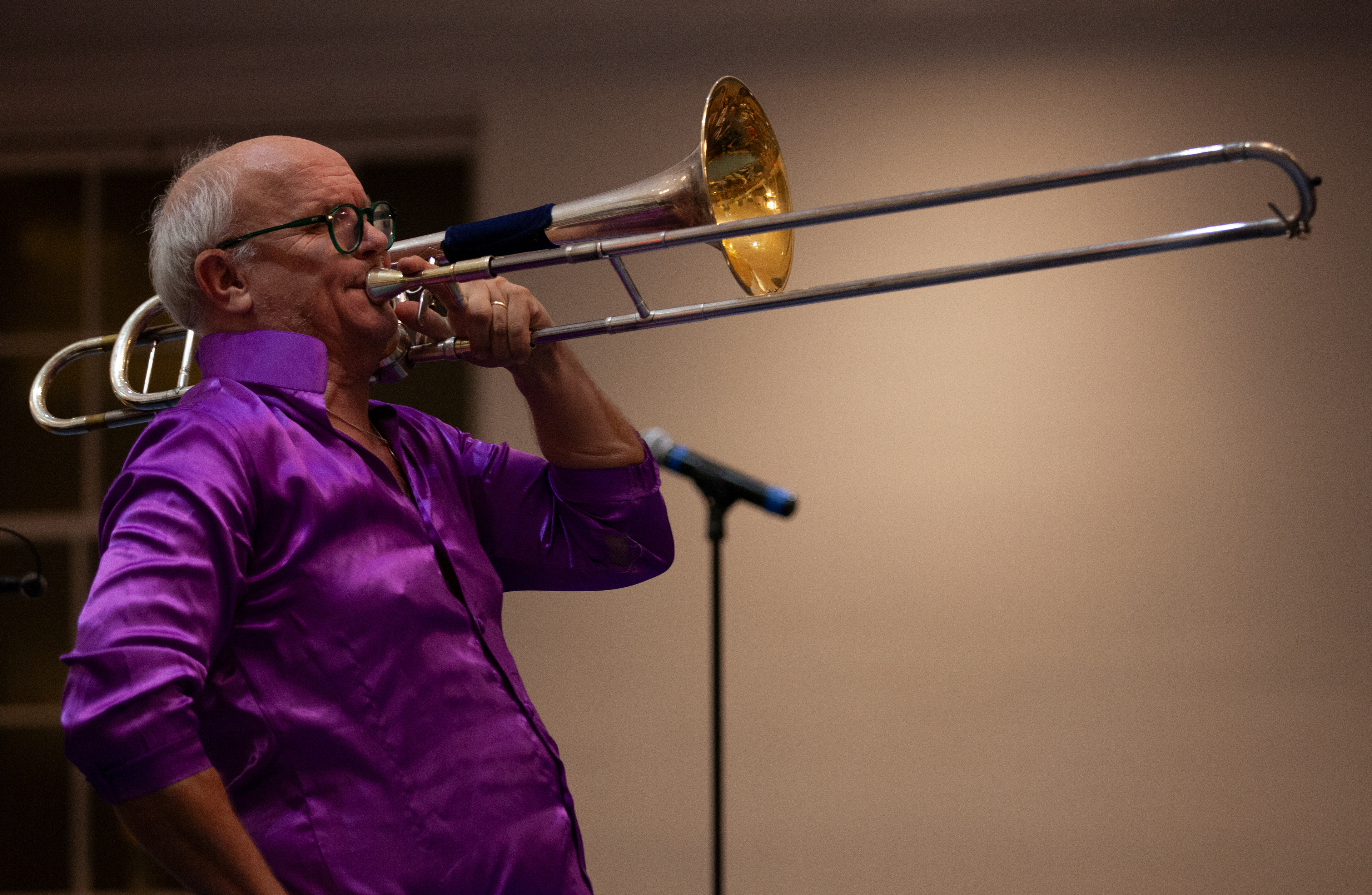 Christian Lindberg, Swedish trombonist, conductor and composer, plays the trombone during the trombone and piano recital put on by the Ohio University School of Music as part of the annual Trombone Day at Athens First United Methodist Church, Jan.  26, 2024 in Athens, Ohio.
