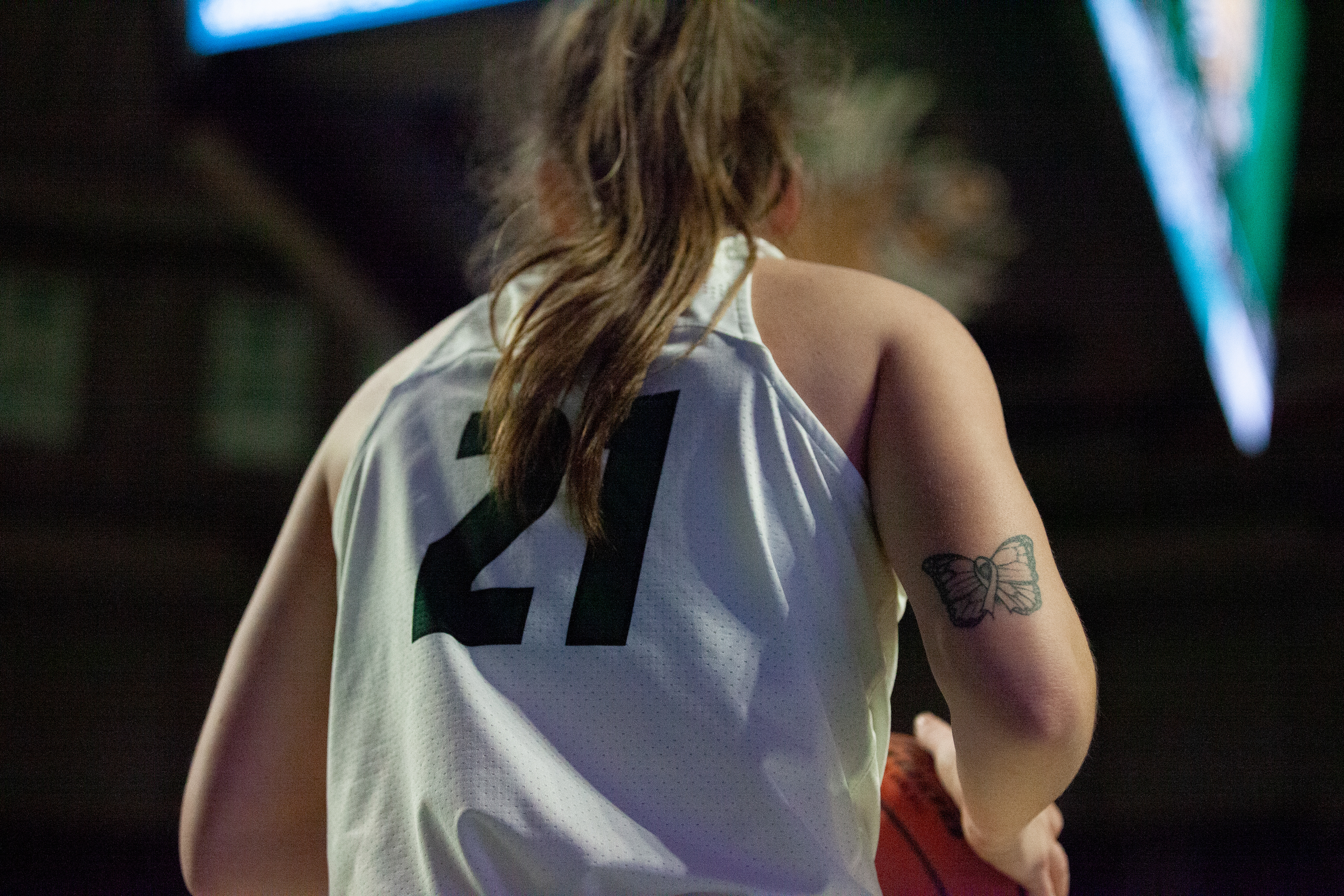 Ohio guard, Bailey Tabeling (21), before passing the ball onto the court during a game against Ball State at The Convo, Feb. 17, 2024, in Athens, Ohio.