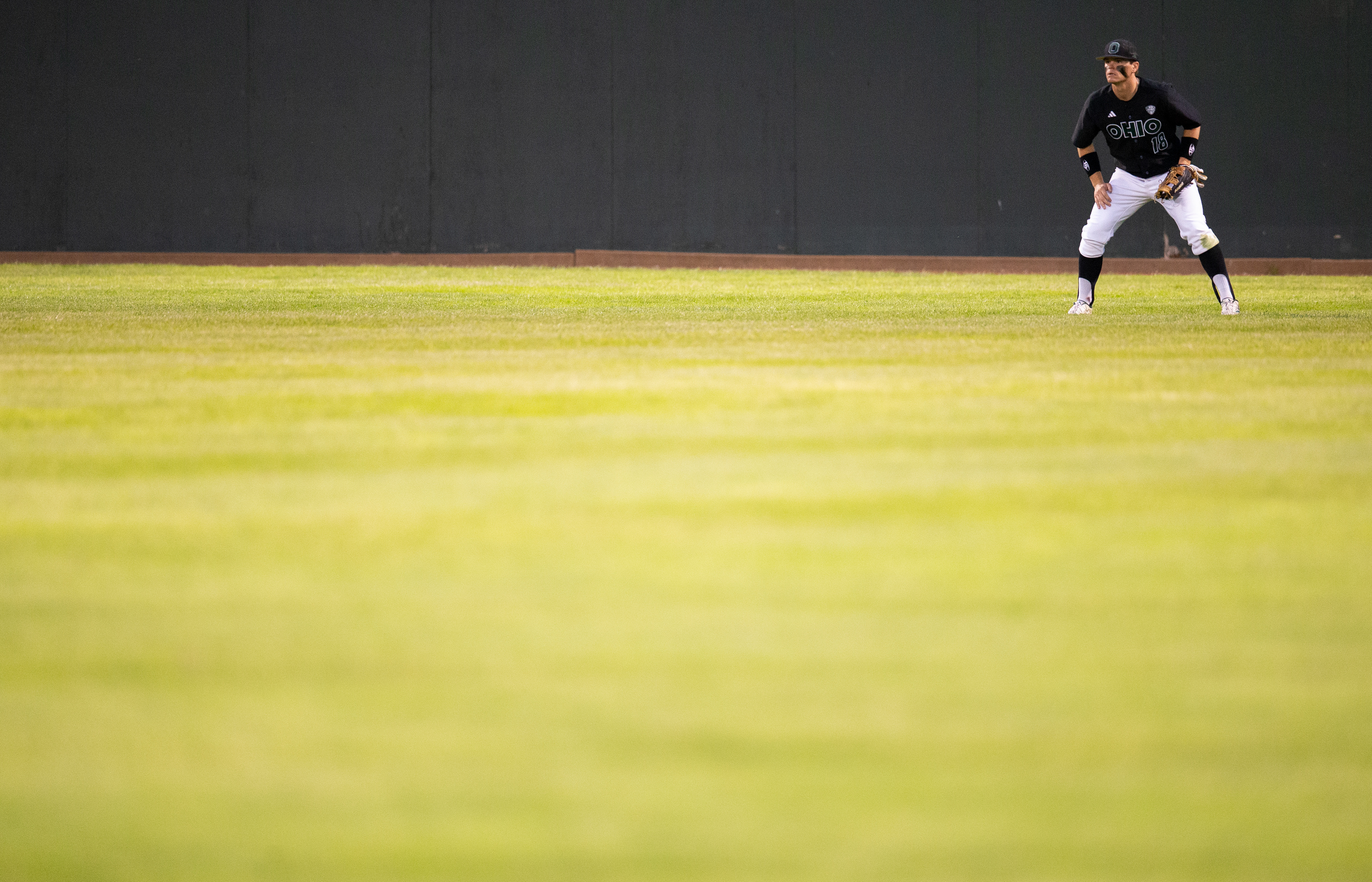 Ohio outfielder, Gideon Antle (18), in the outfield during a game against Morehead State at Bob Wren Stadium, April 23, 2024, in Athens.