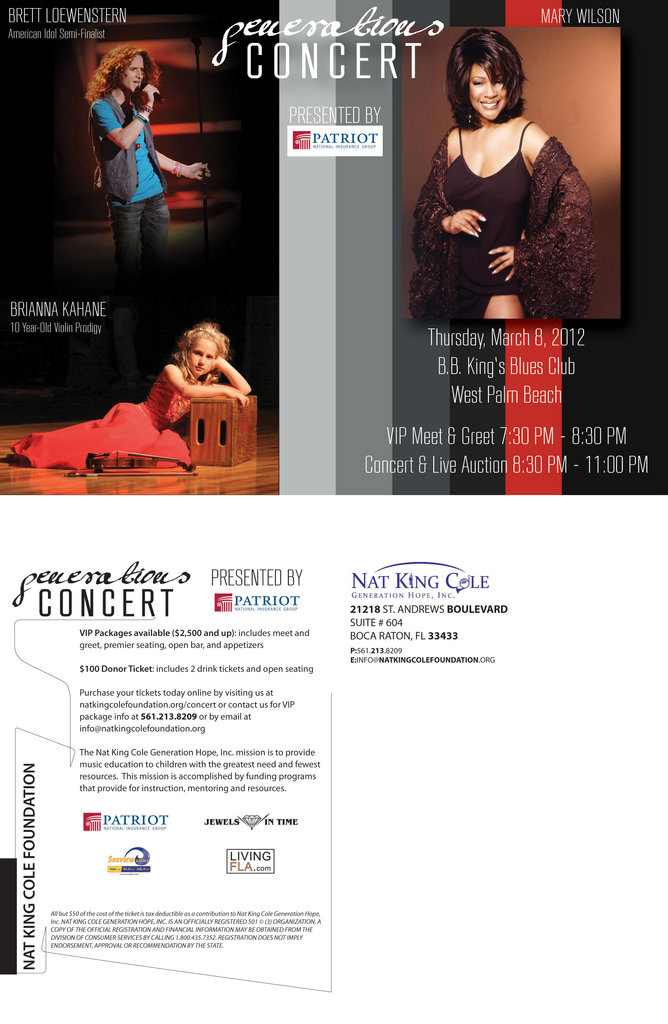 Nat King Cole Generation Hope, Inc. | Postcard (front and reverse)