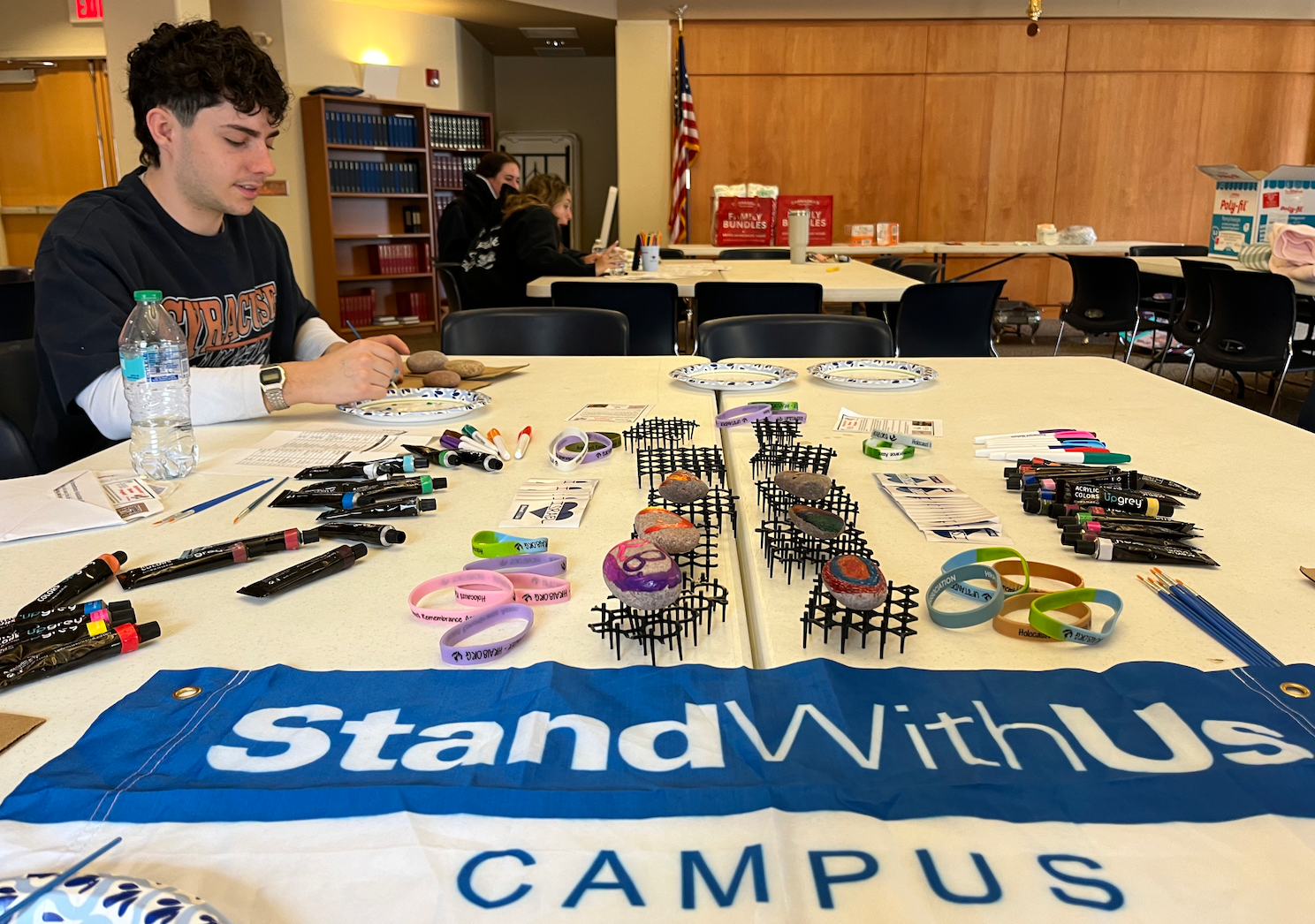 Upstander Stone Project set up as a station for Hillel's Spring 2025 Good Deeds Day