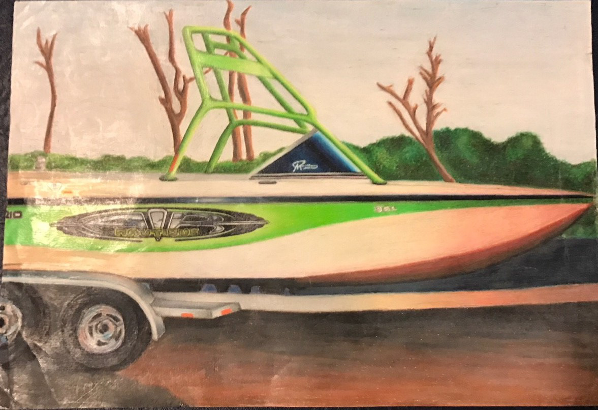 My family's boat, a 2005 Air Natique drawn with Prisma Color Oil Colored Pencils.