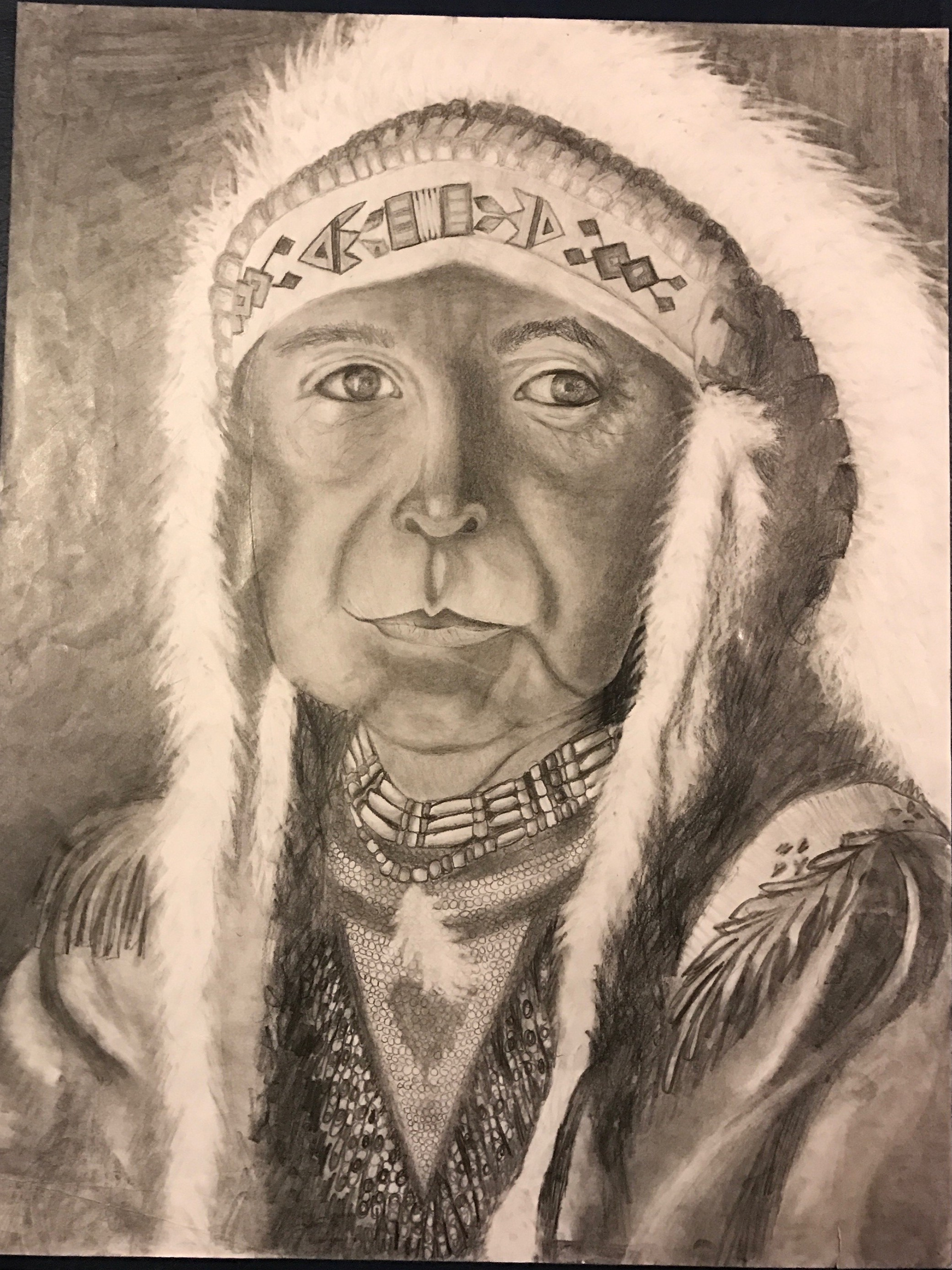 Graphite drawing of a Native American Indian to represent my heritage.
