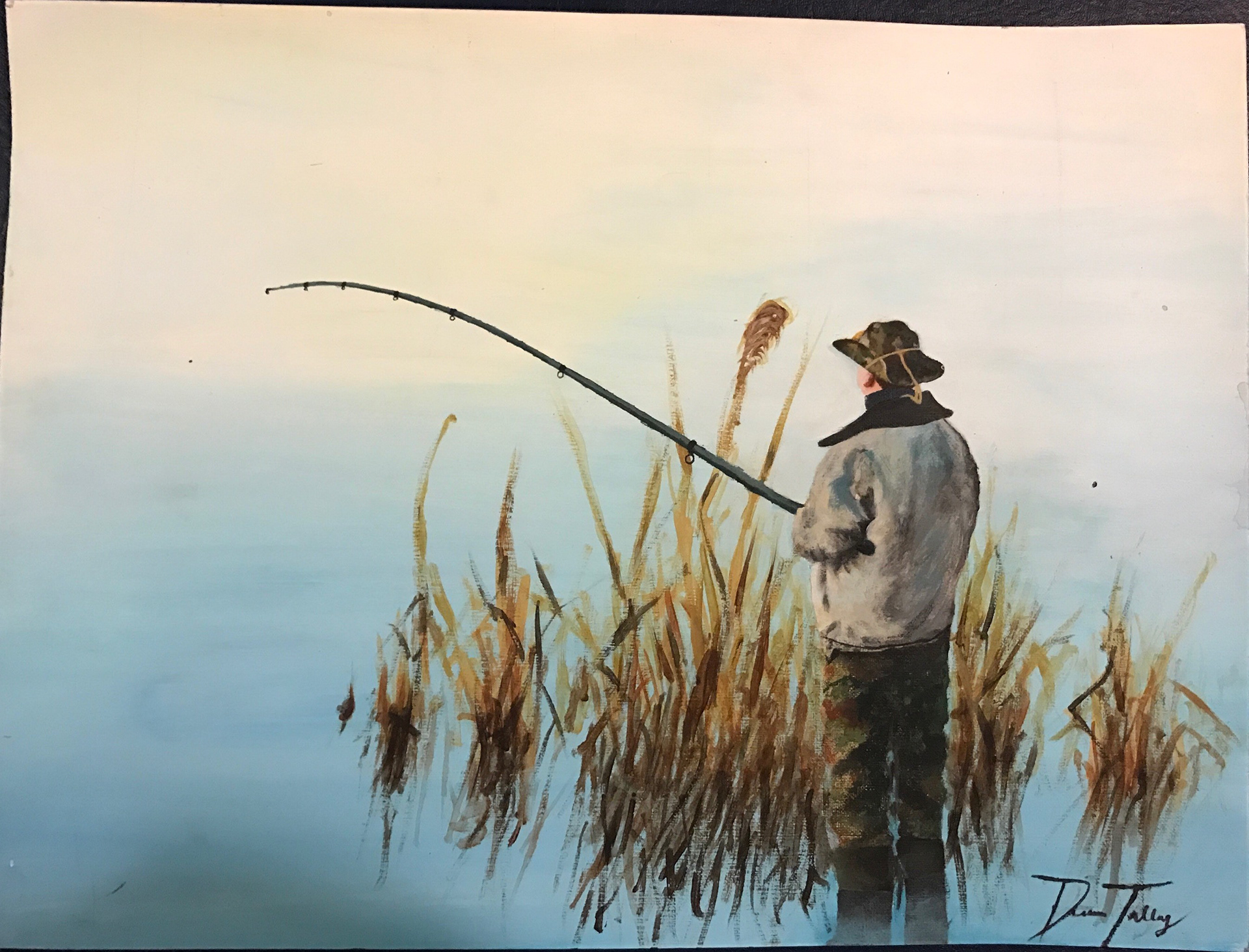 Acrylic painting of a fisherman.