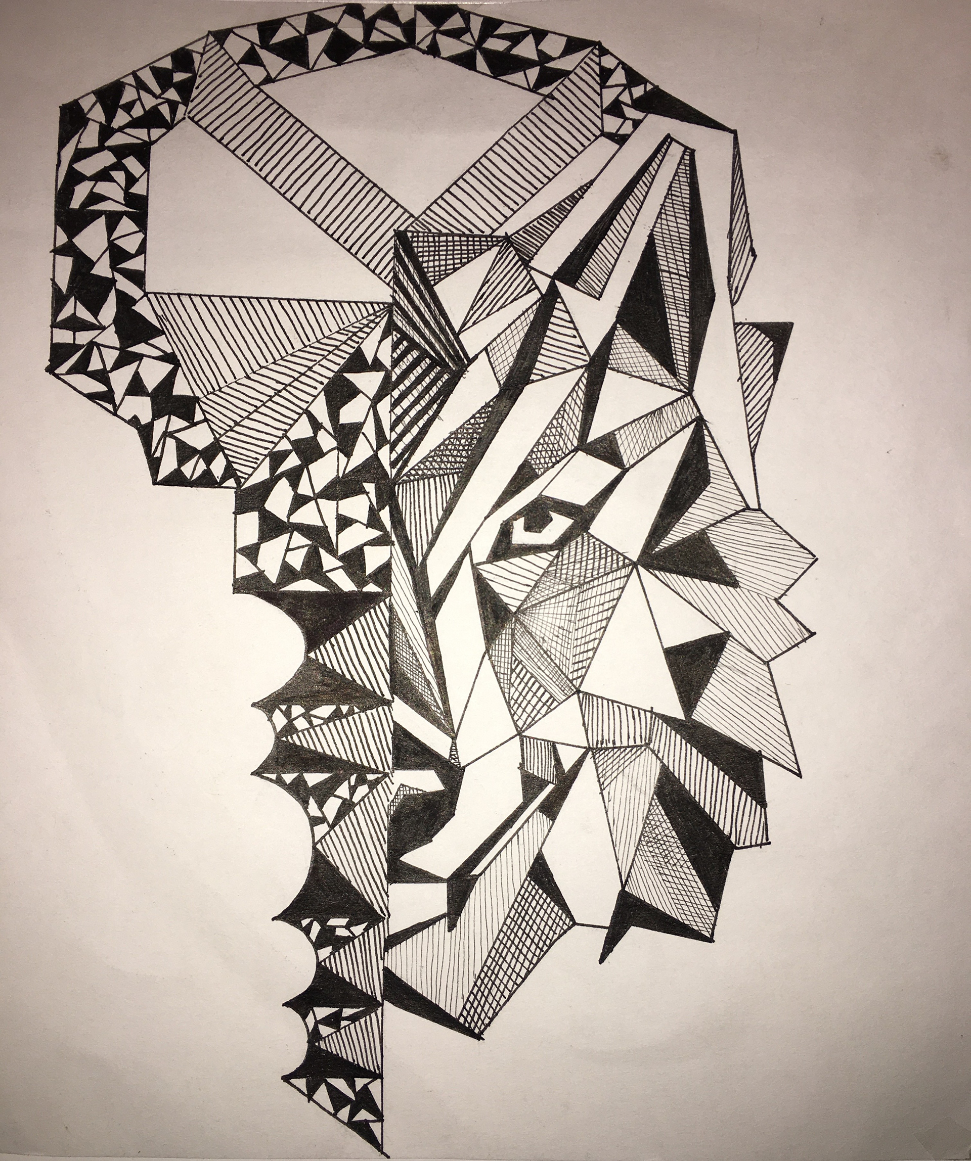 Geometric Wolf & Key pen & ink drawing.