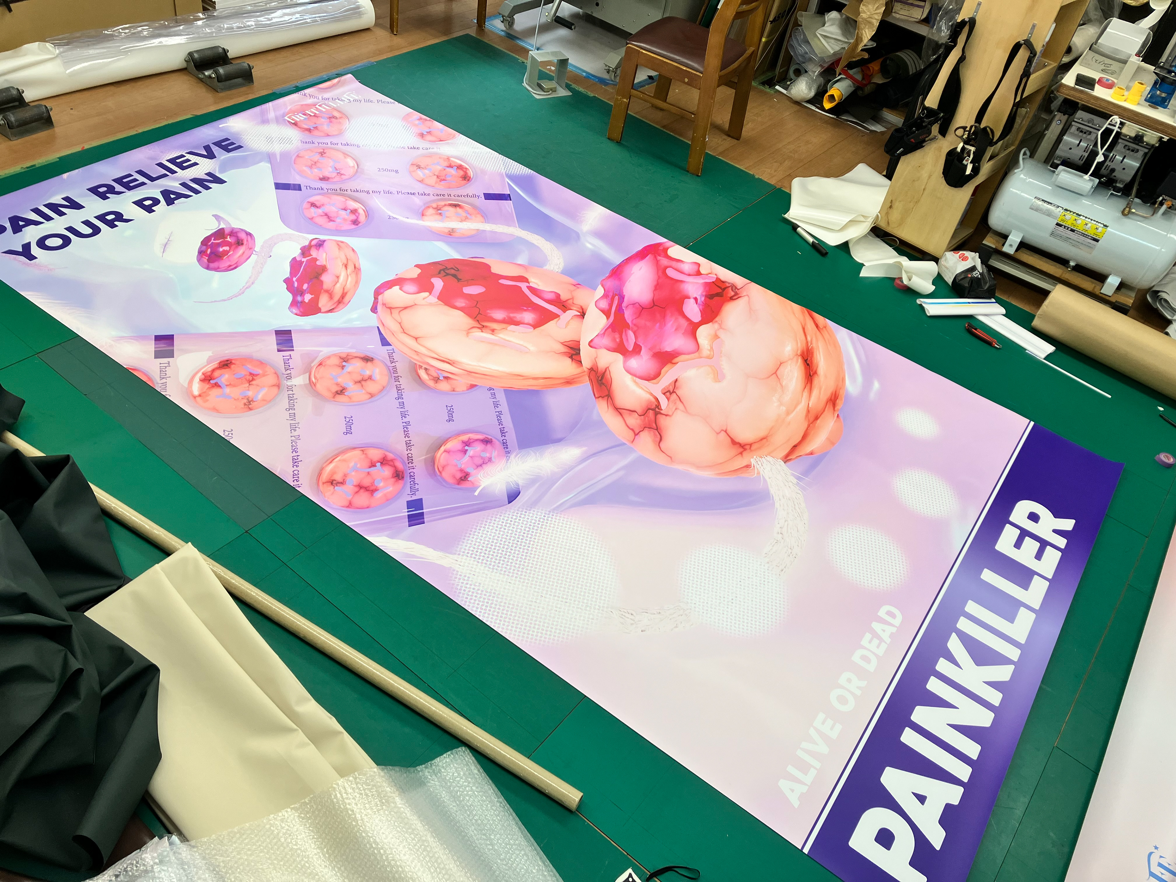 Inkjet printing on tarpaulin (design by Minori Murata)