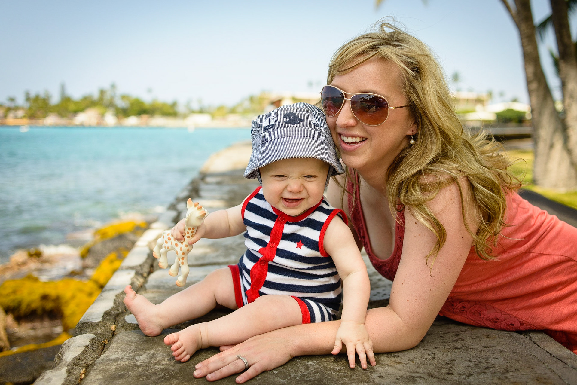 Mom and baby bask in the sun along Kona's coastline.