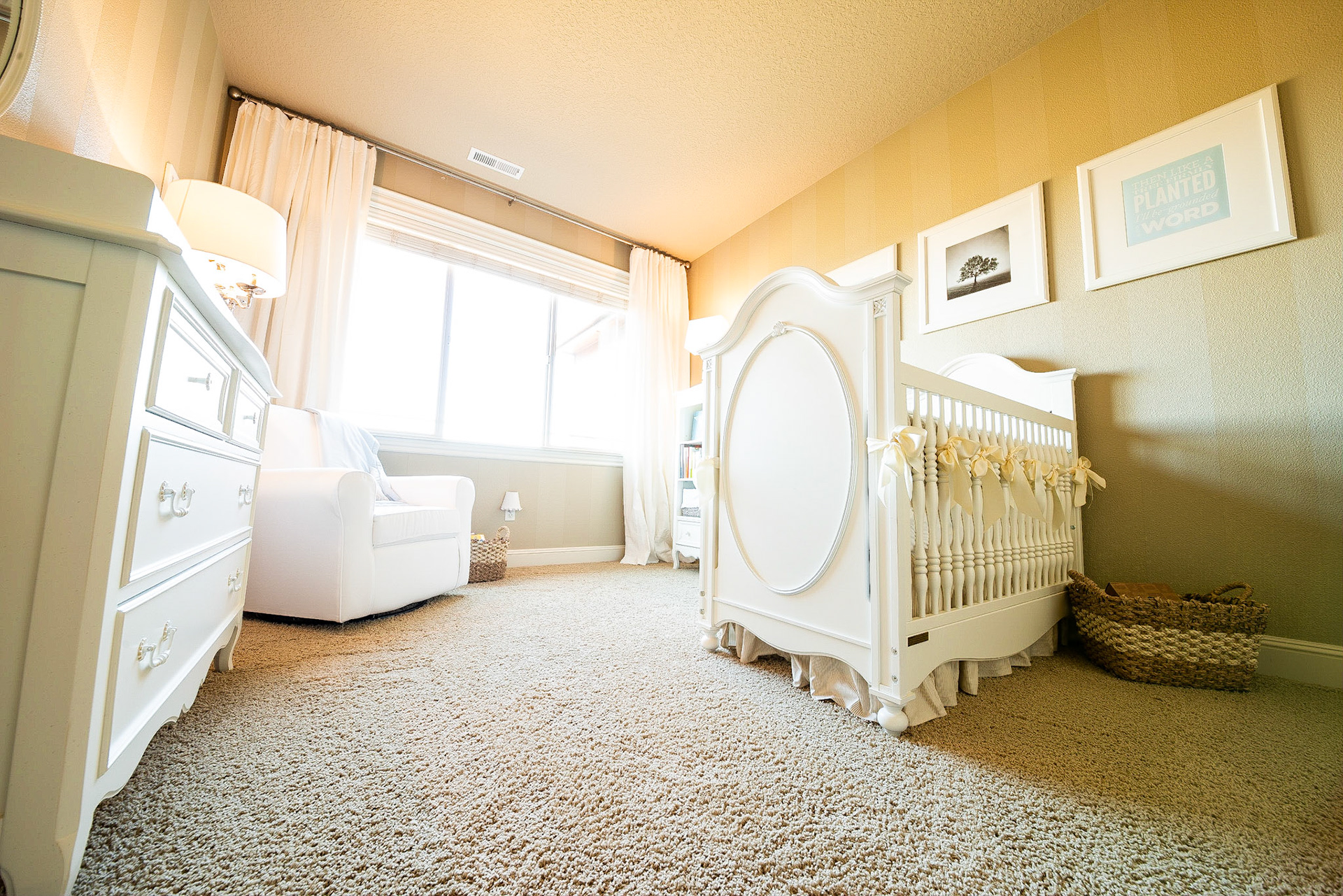 Interior design showcase photography for a baby's nursery.