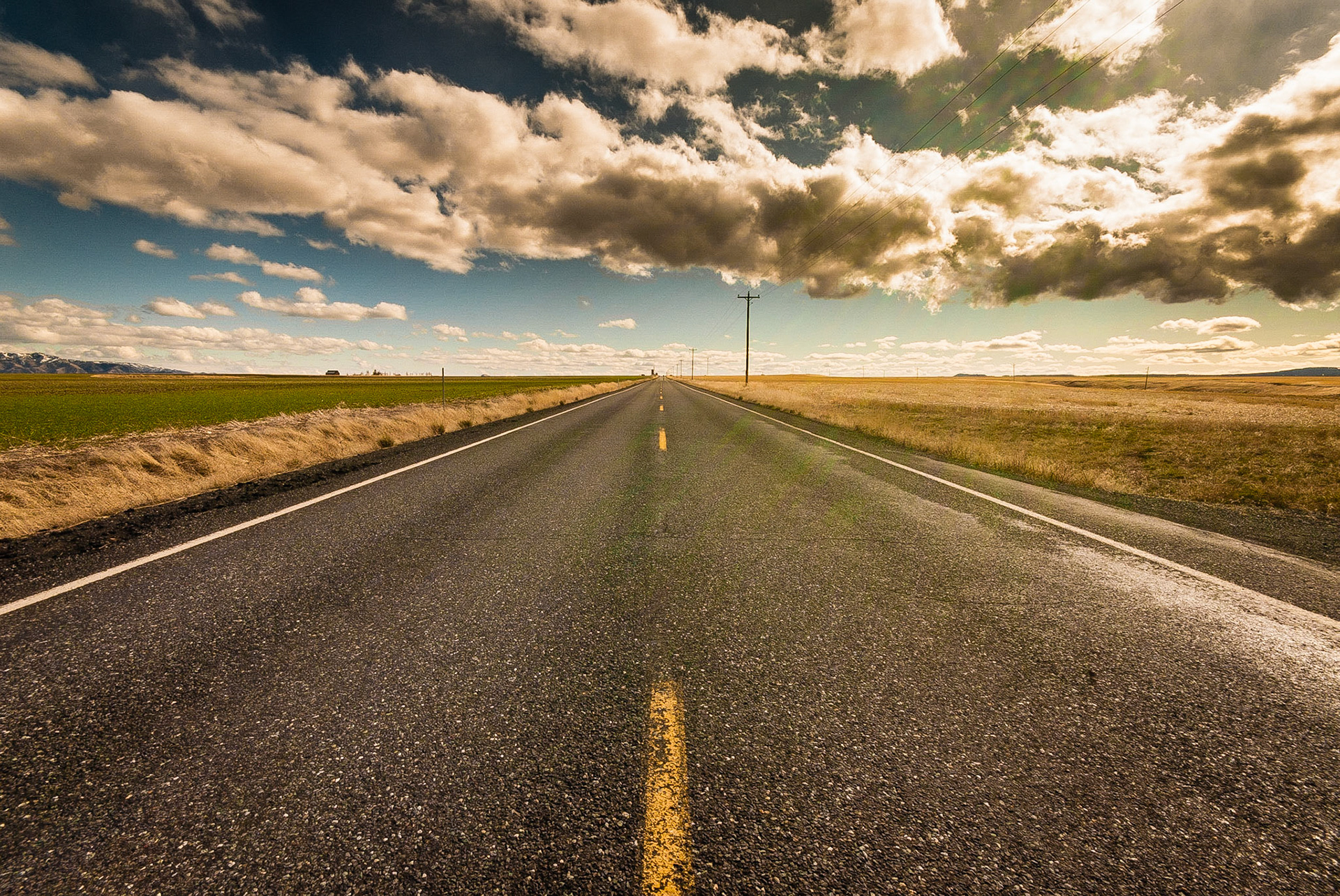 A straight-as-an-arrow road atop Washington's Palouse farmlands.