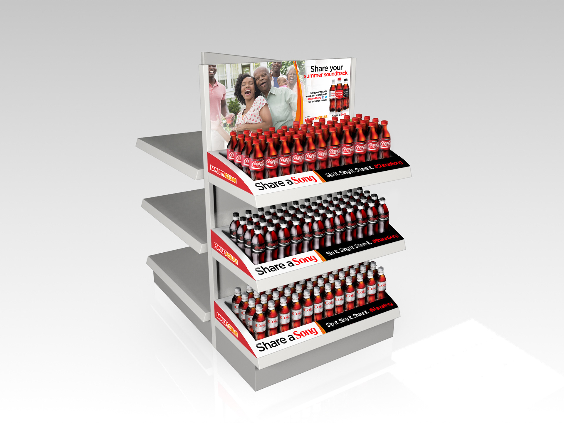 "Share a Song" Coke Campaign In-Store End Cap for Family Dollar.