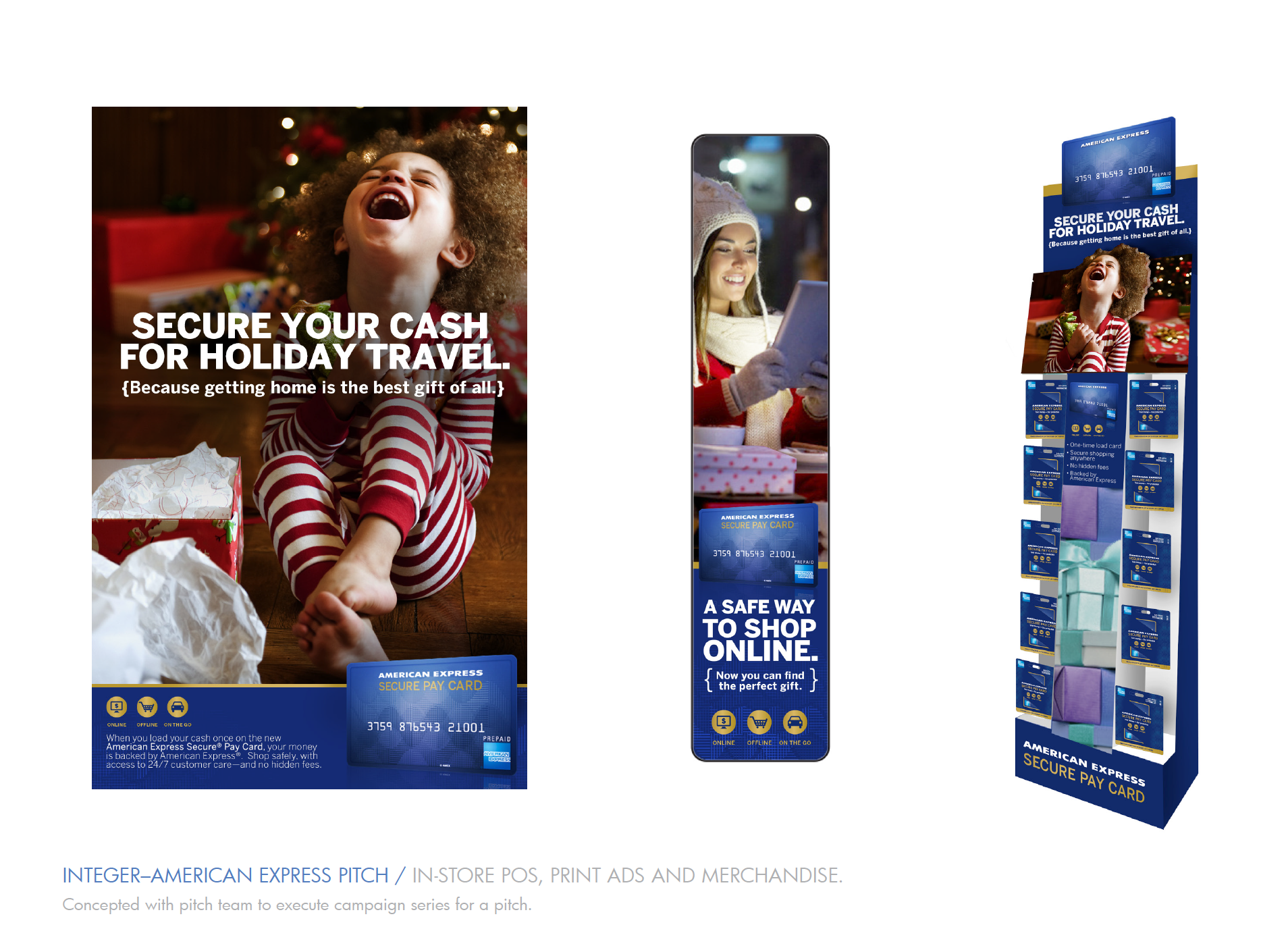 American Express Holiday Print, Shelf Talker and Floorstand.