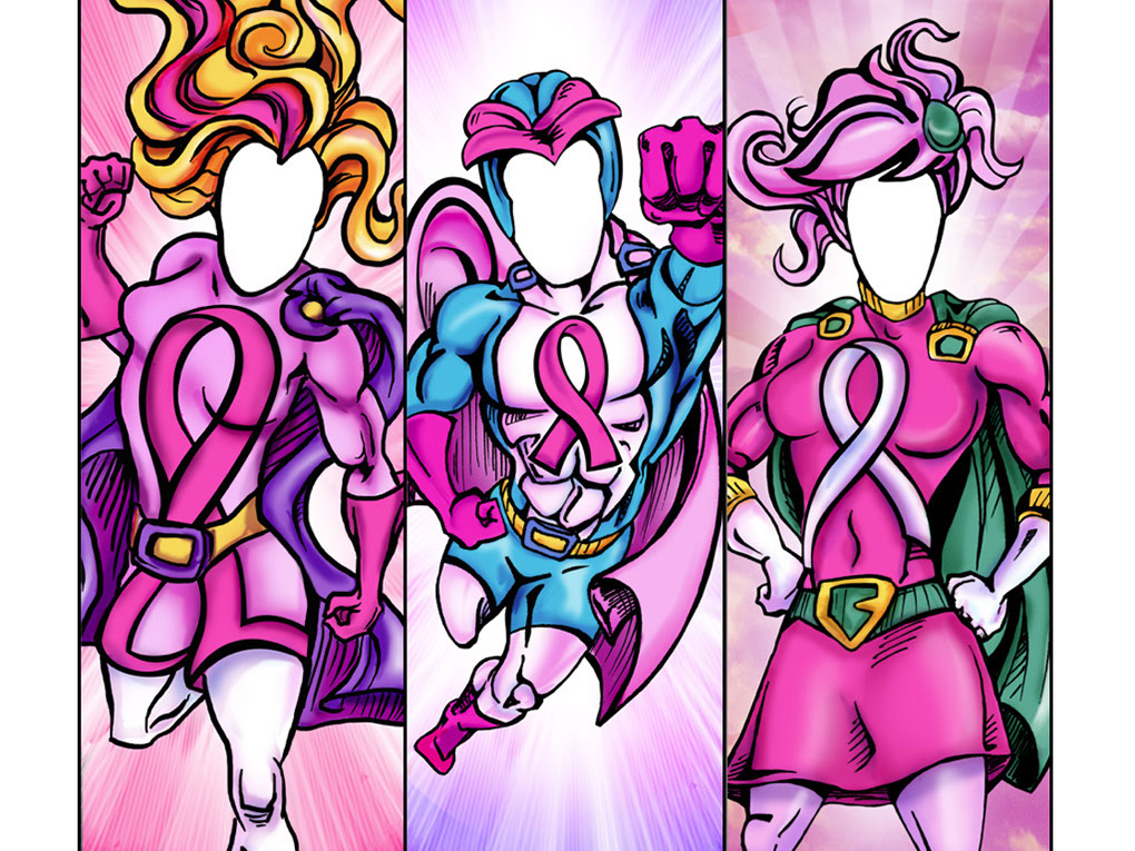 Final Breast Cancer Awareness Superheros for Client Social Campaign.