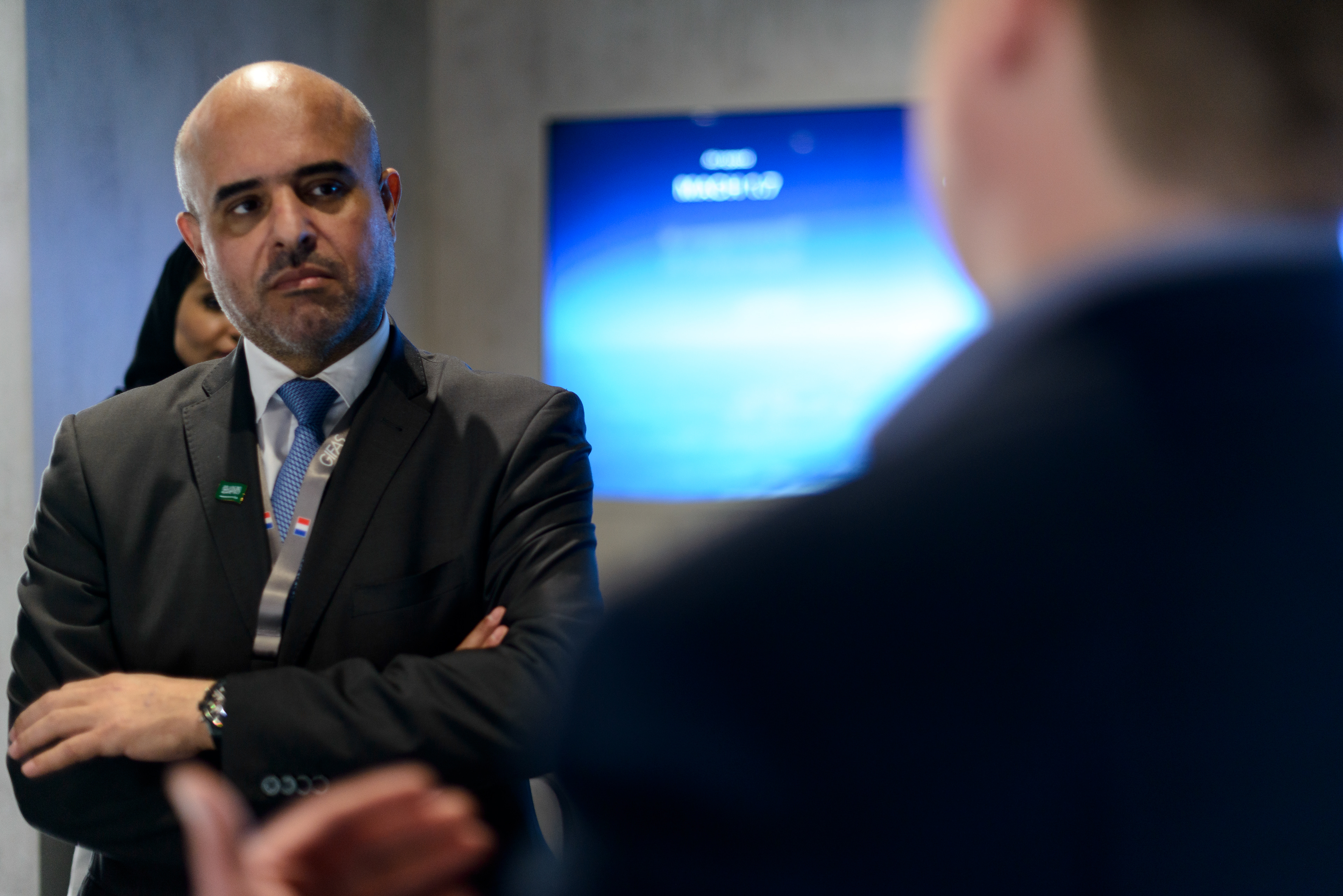 Musad Abdulaziz Al-Daood, the CEO of the Riyadh Aiirports Company, and his delegation visiting the Boom Supersonic Overture building and meeting CEO Blake Scholl at the 54th Paris Air show. The delegation is in Paris to promote the Saudi plan for a six-runway mega airport in Riyadh and the the new Saudi Arabian flag carrier Riyadh Air, scheduled to launch in early 2025, part of Saudi Arabia's Vision 2030 Investment plan to diversify its economy away from oil. Le Bourget, France.