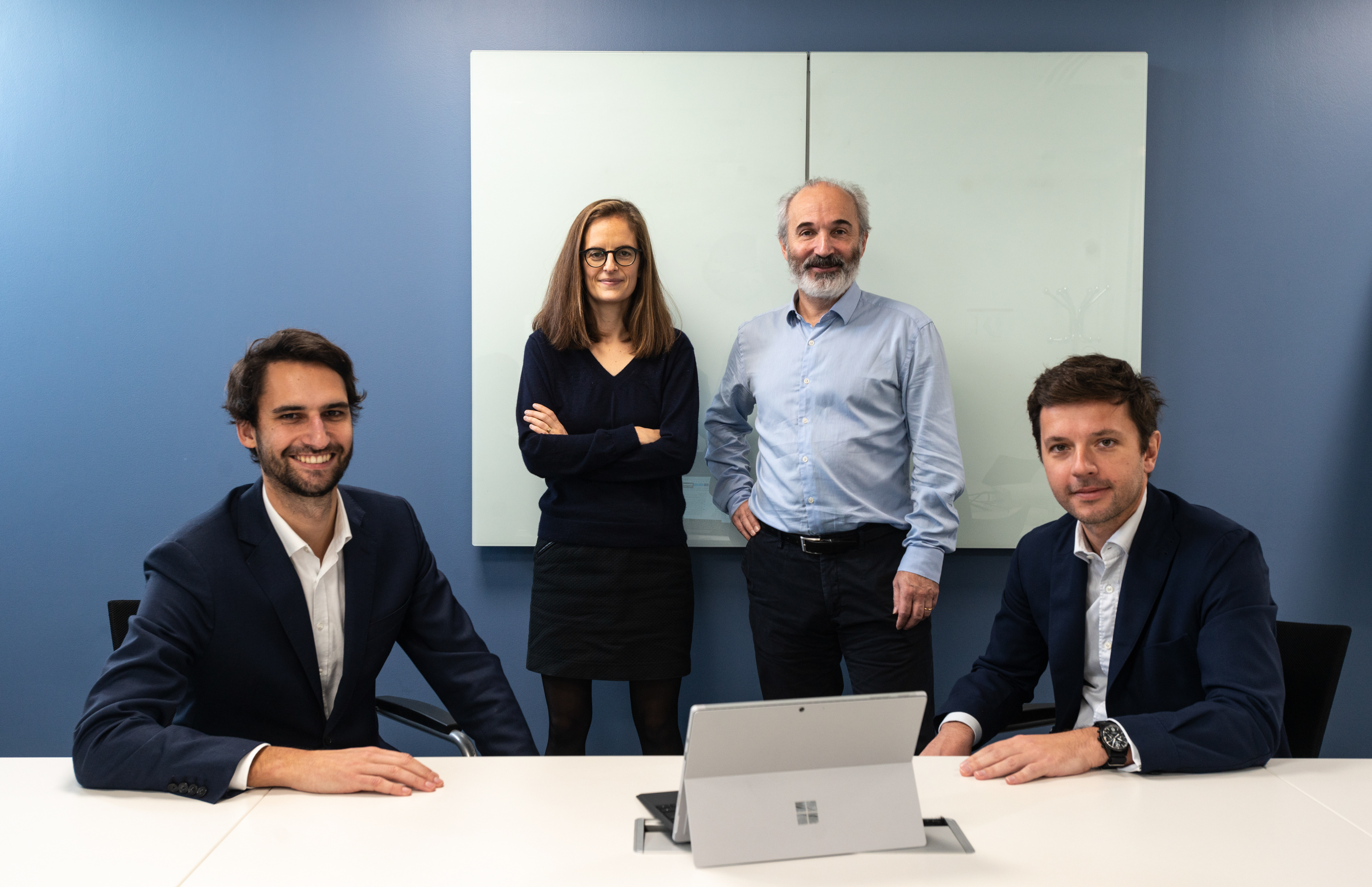 MML Capital's Paris team, left to right: Charles Le Texier, investment manager, Anne-Claire LaIné, Investment Manager, Henry-Louis Merieux, Managing Partner and Louis de Montille, Investment Director, at MML Capital Paris.